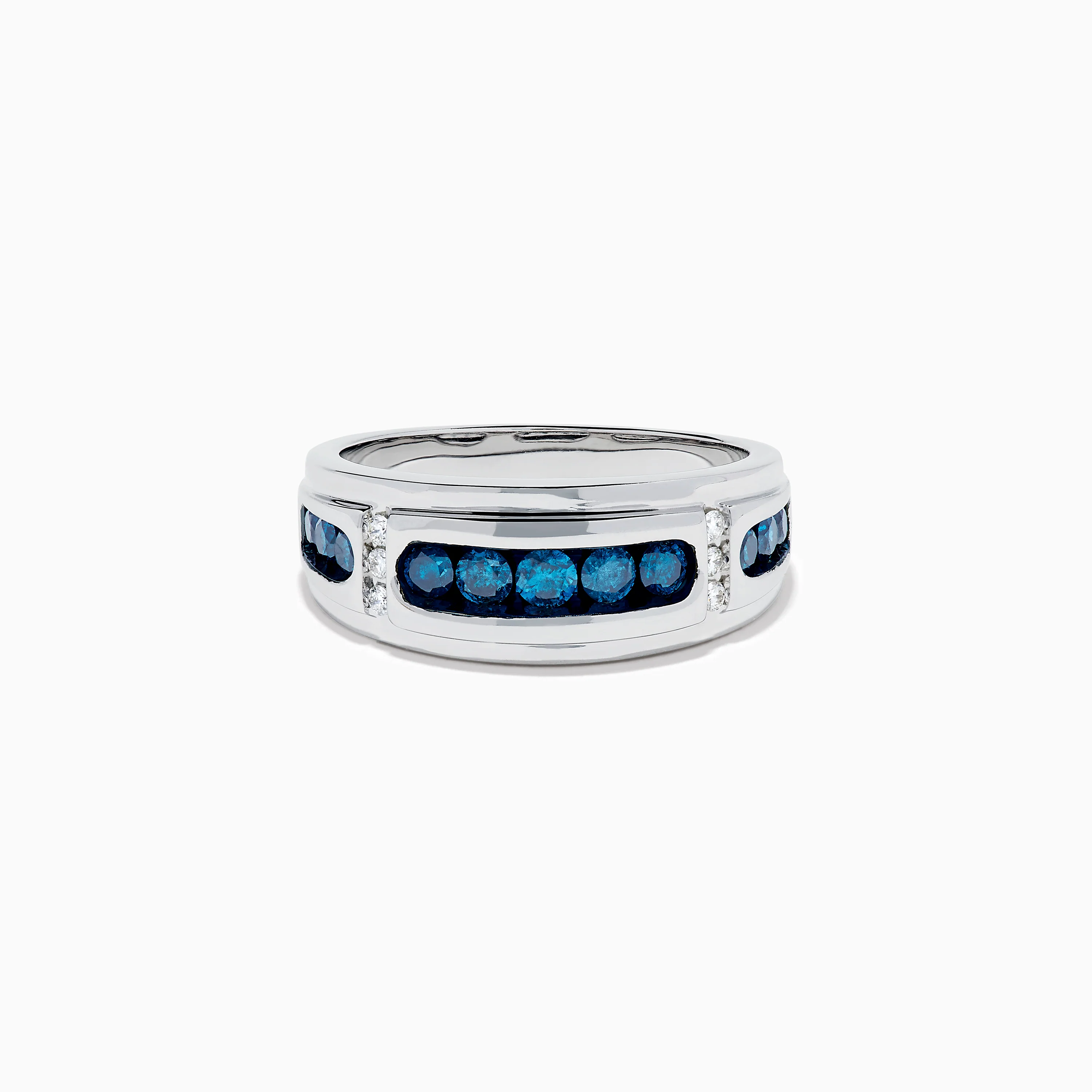 Men's 14K White Gold Channel Set Blue and White Diamond Band