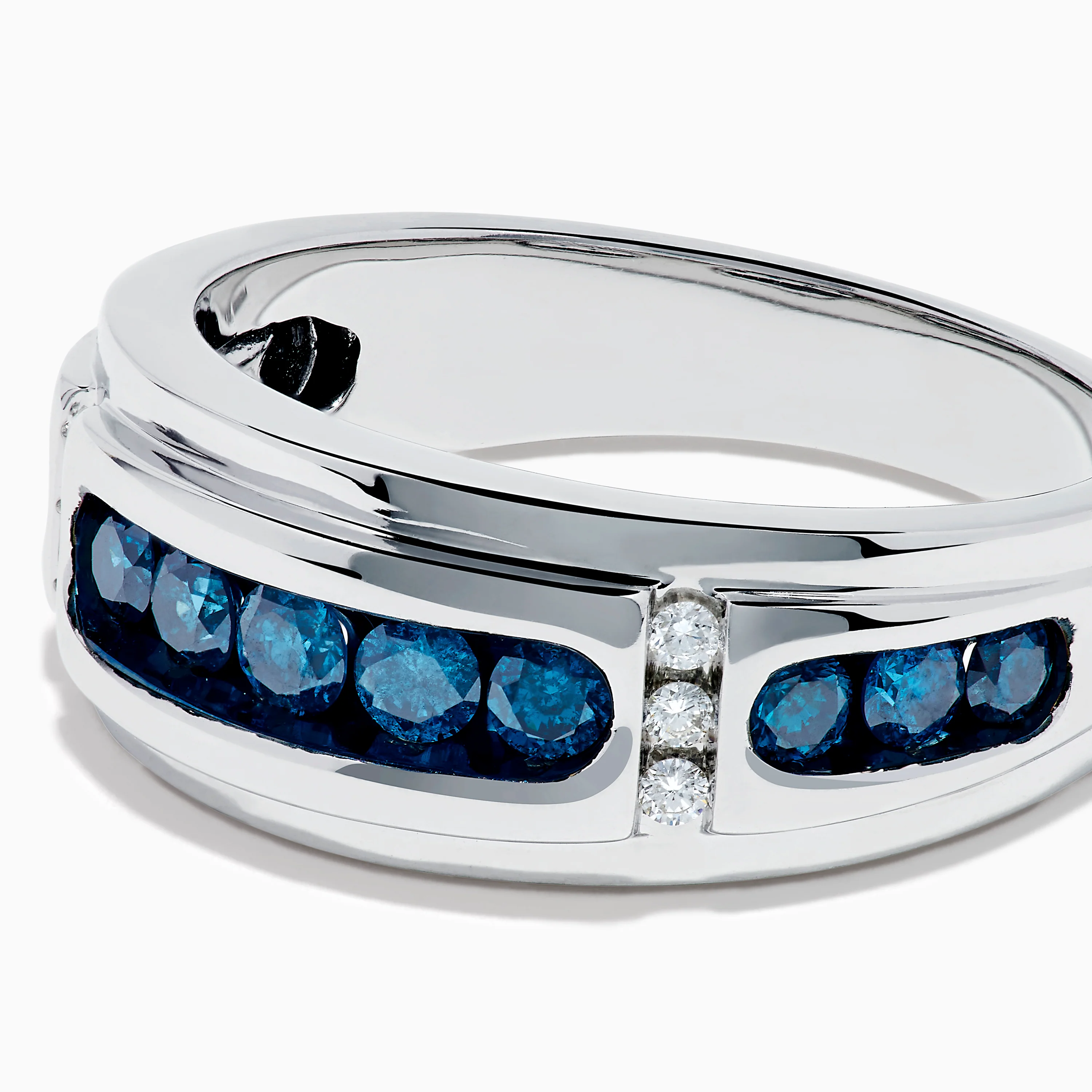 Men's 14K White Gold Channel Set Blue and White Diamond Band - Image 2