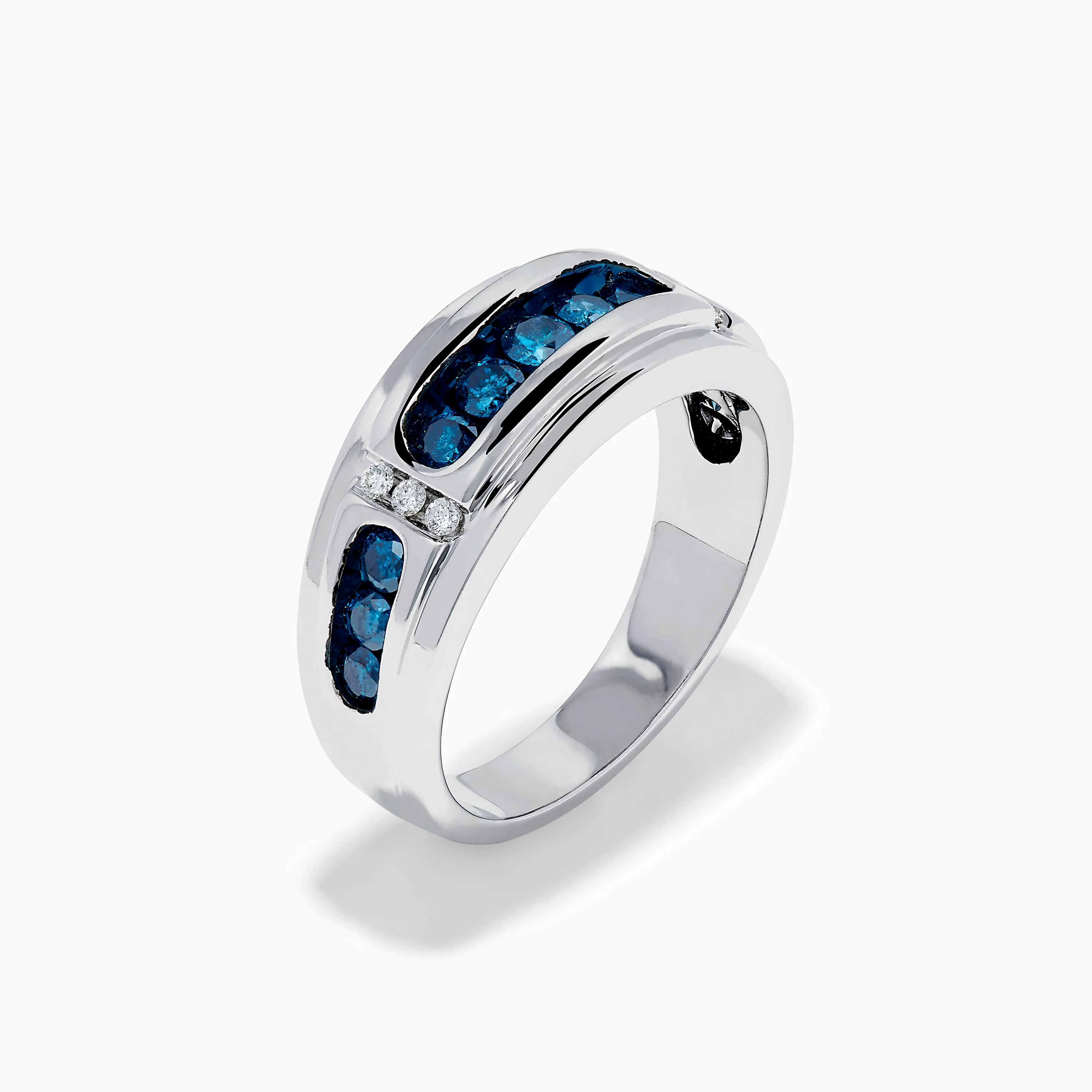 Men's 14K White Gold Channel Set Blue and White Diamond Band - Image 4