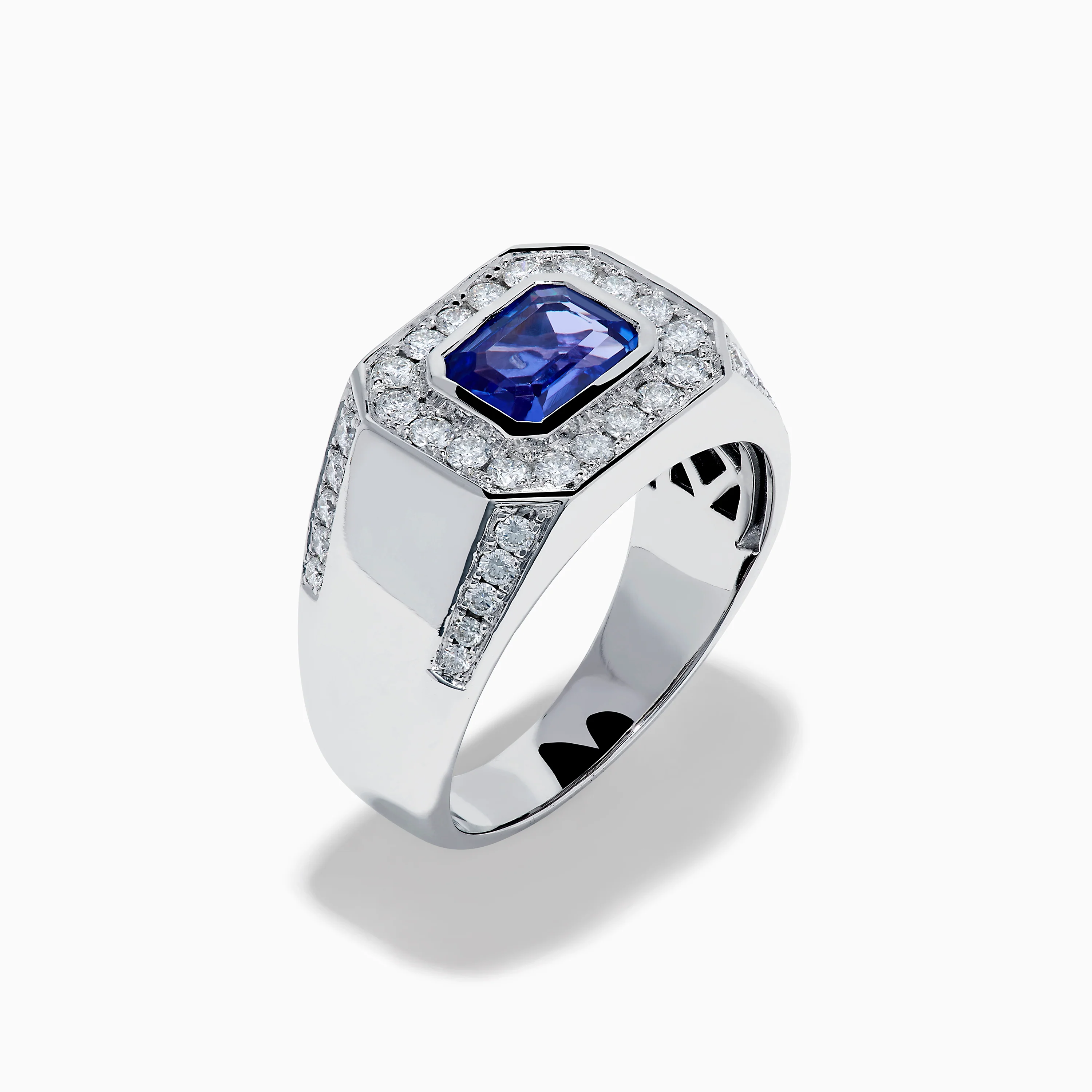 Men's 14K White Gold East West Tanzanite and Diamond Signet Ring - Image 4