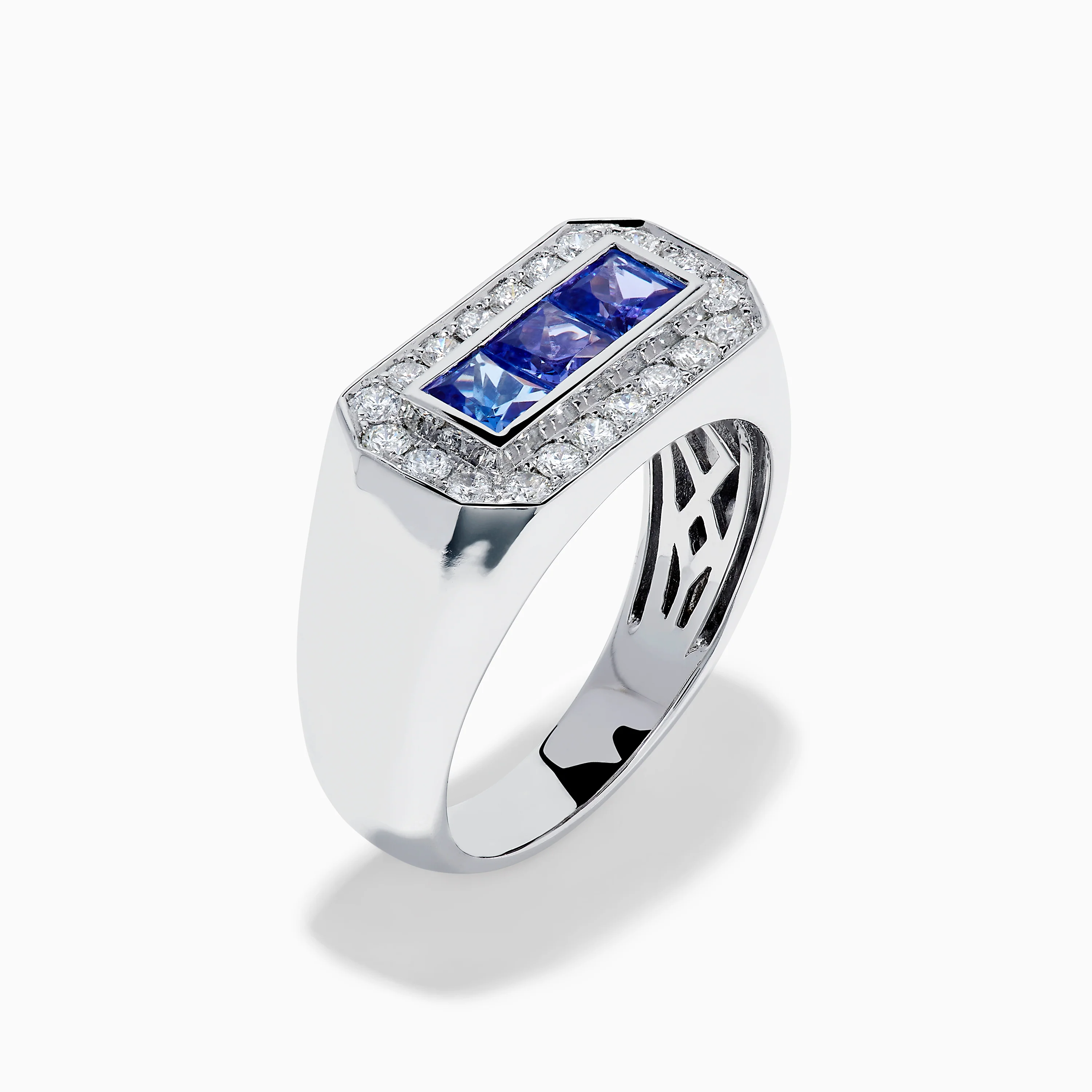 Men's 14K White Gold Princess Cut Tanzanite and Diamond Signet Ring - Image 4