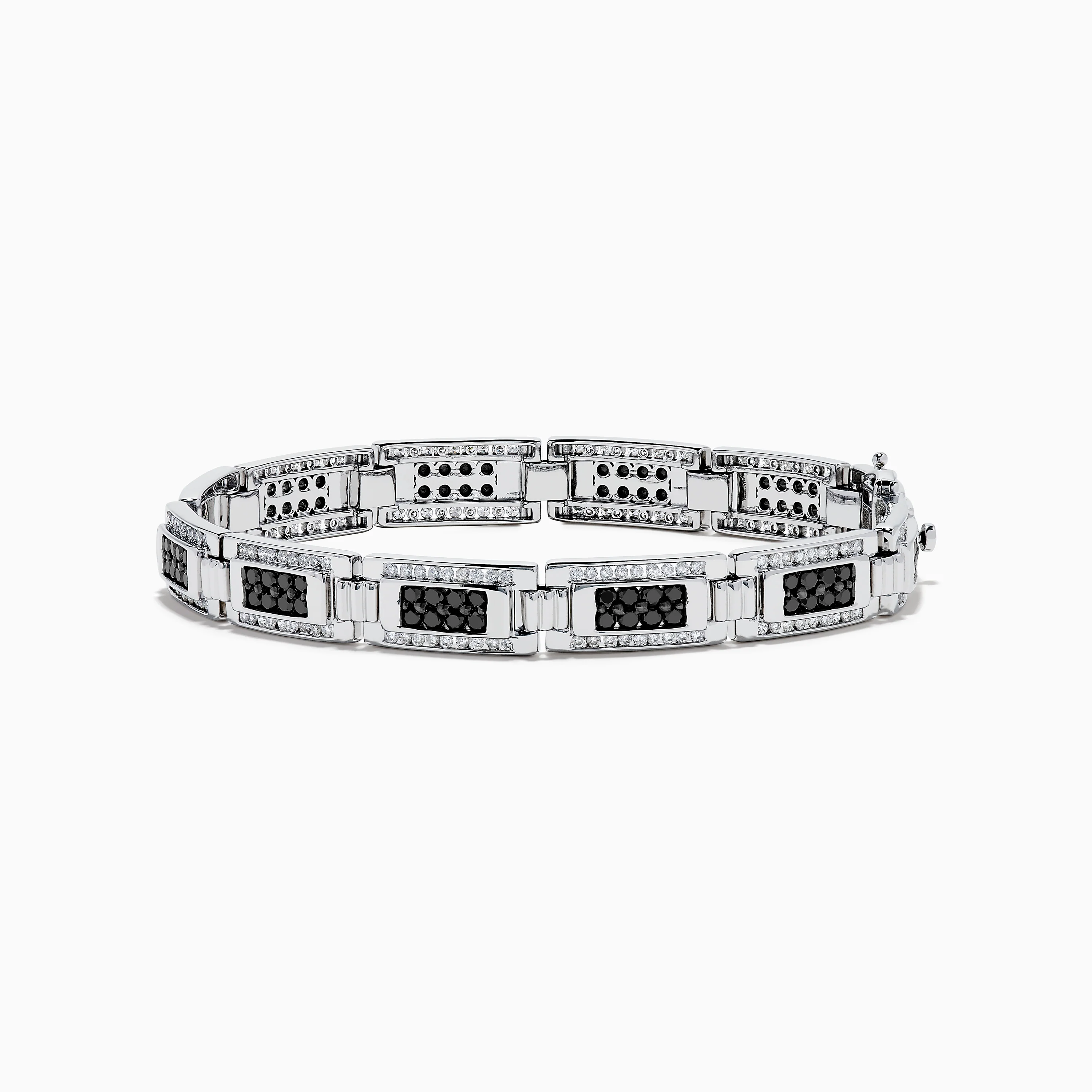 Men's 14K White Gold Whie and Black Diamond Link Bracelet
