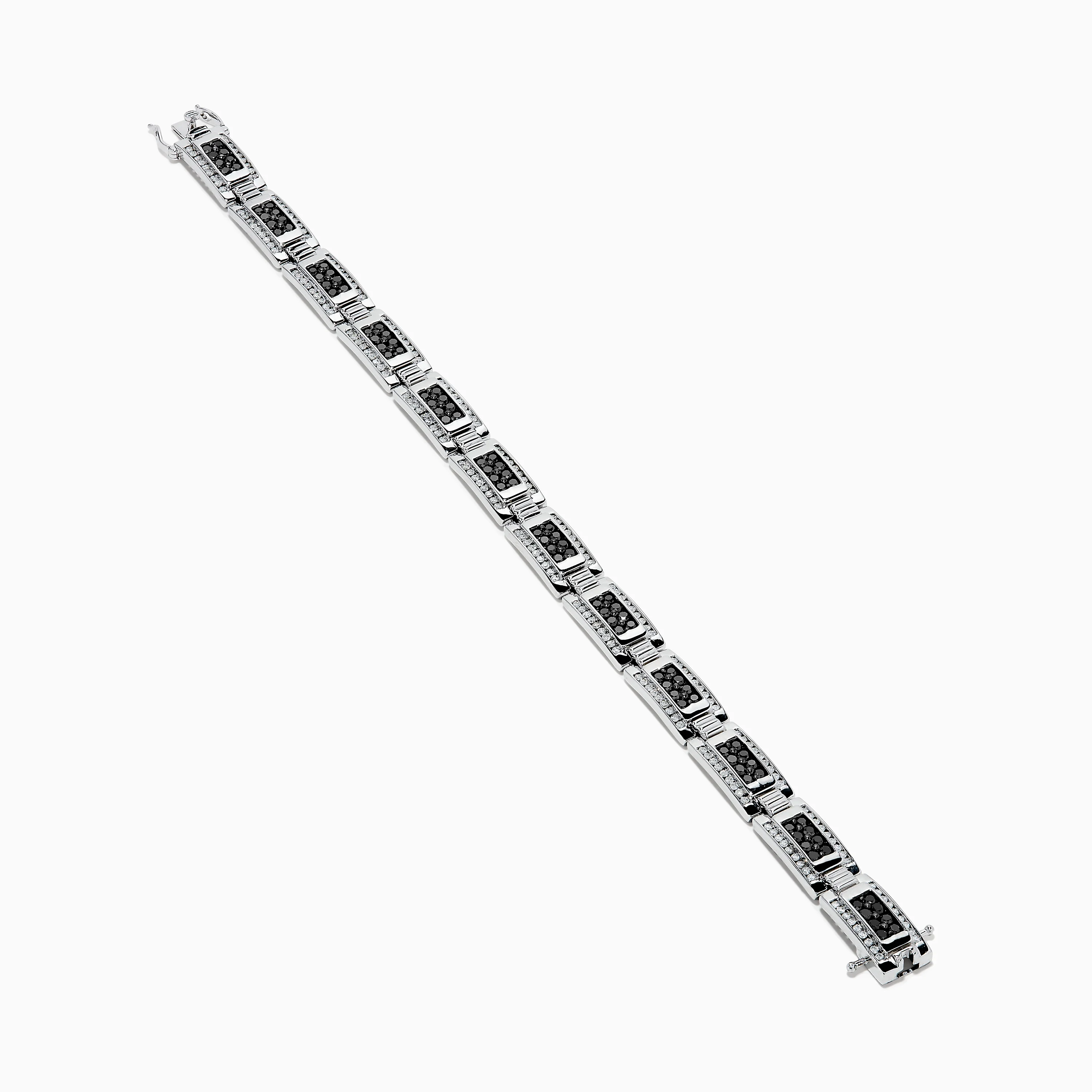 Men's 14K White Gold Whie and Black Diamond Link Bracelet - Image 2