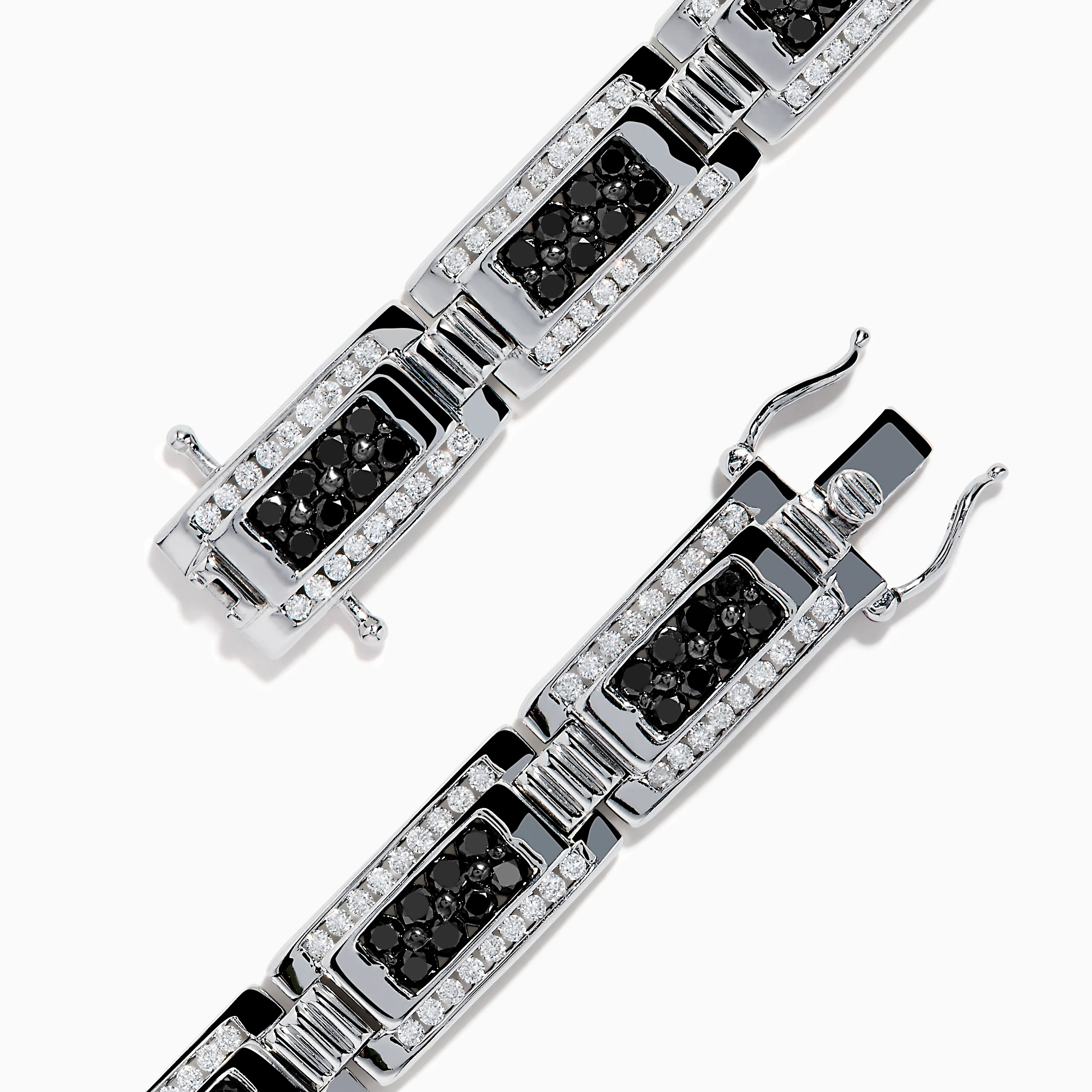 Men's 14K White Gold Whie and Black Diamond Link Bracelet - Image 4