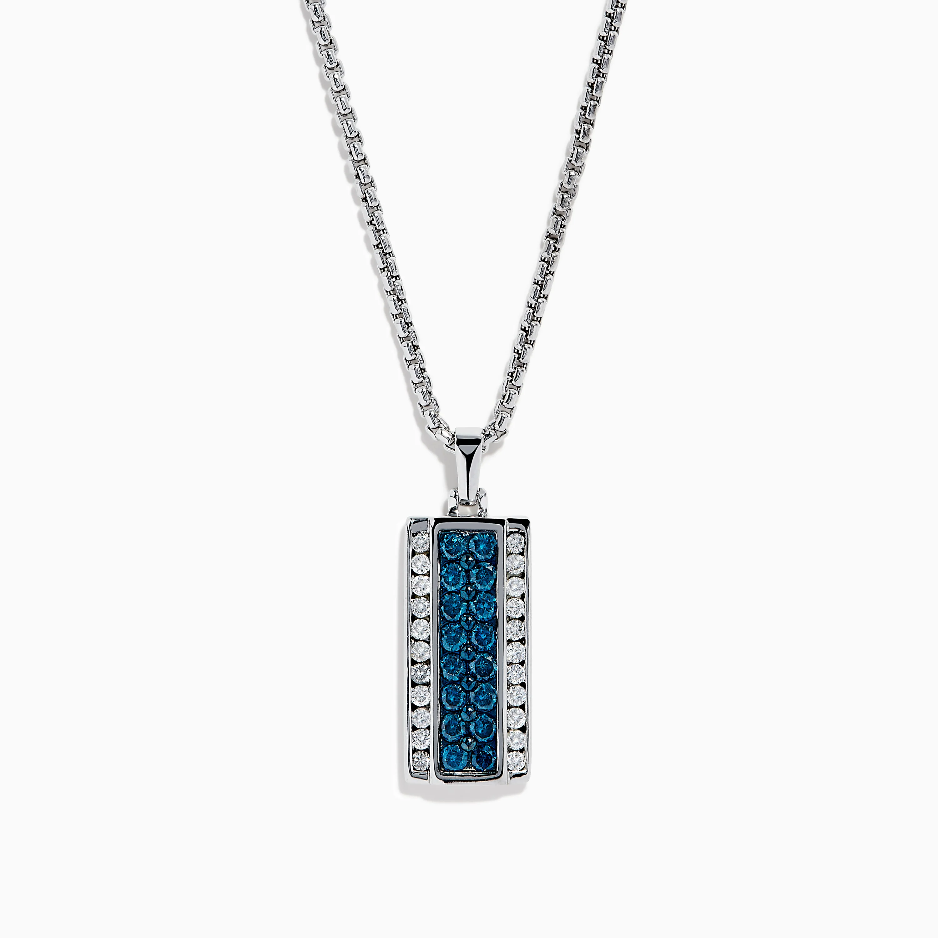 Men's 14K White Gold White and Blue Diamond Dog Tag Pendant