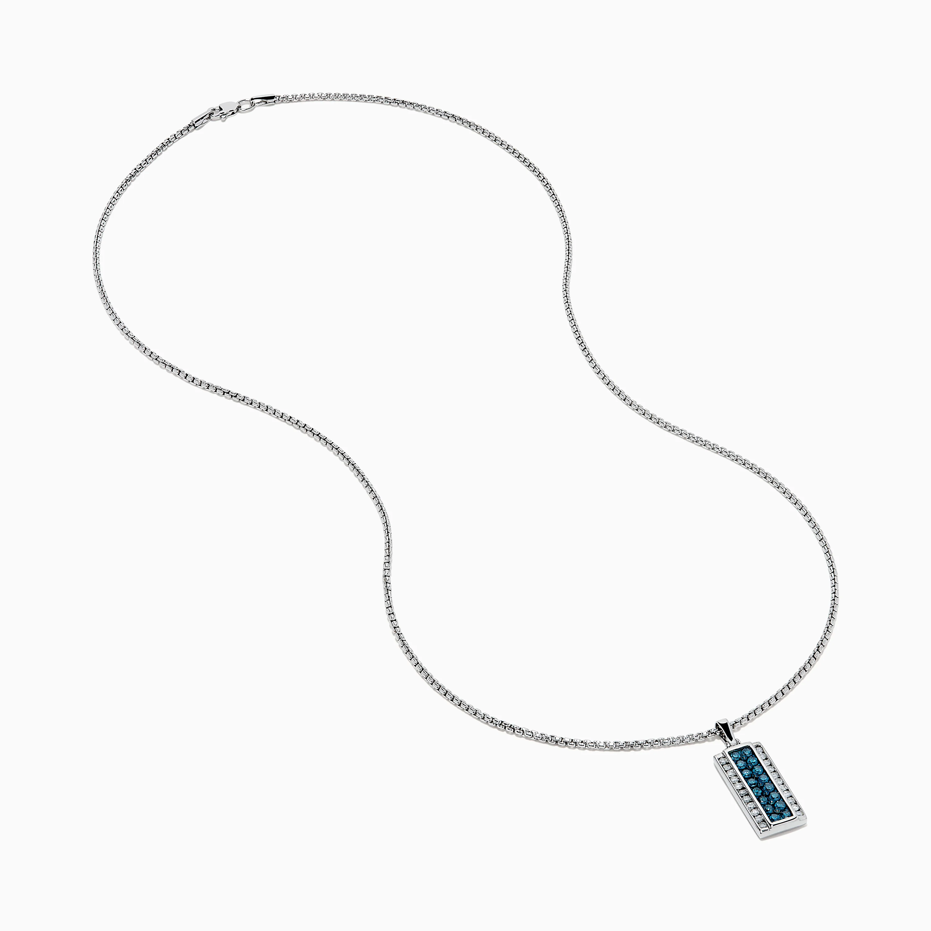 Men's 14K White Gold White and Blue Diamond Dog Tag Pendant - Image 2