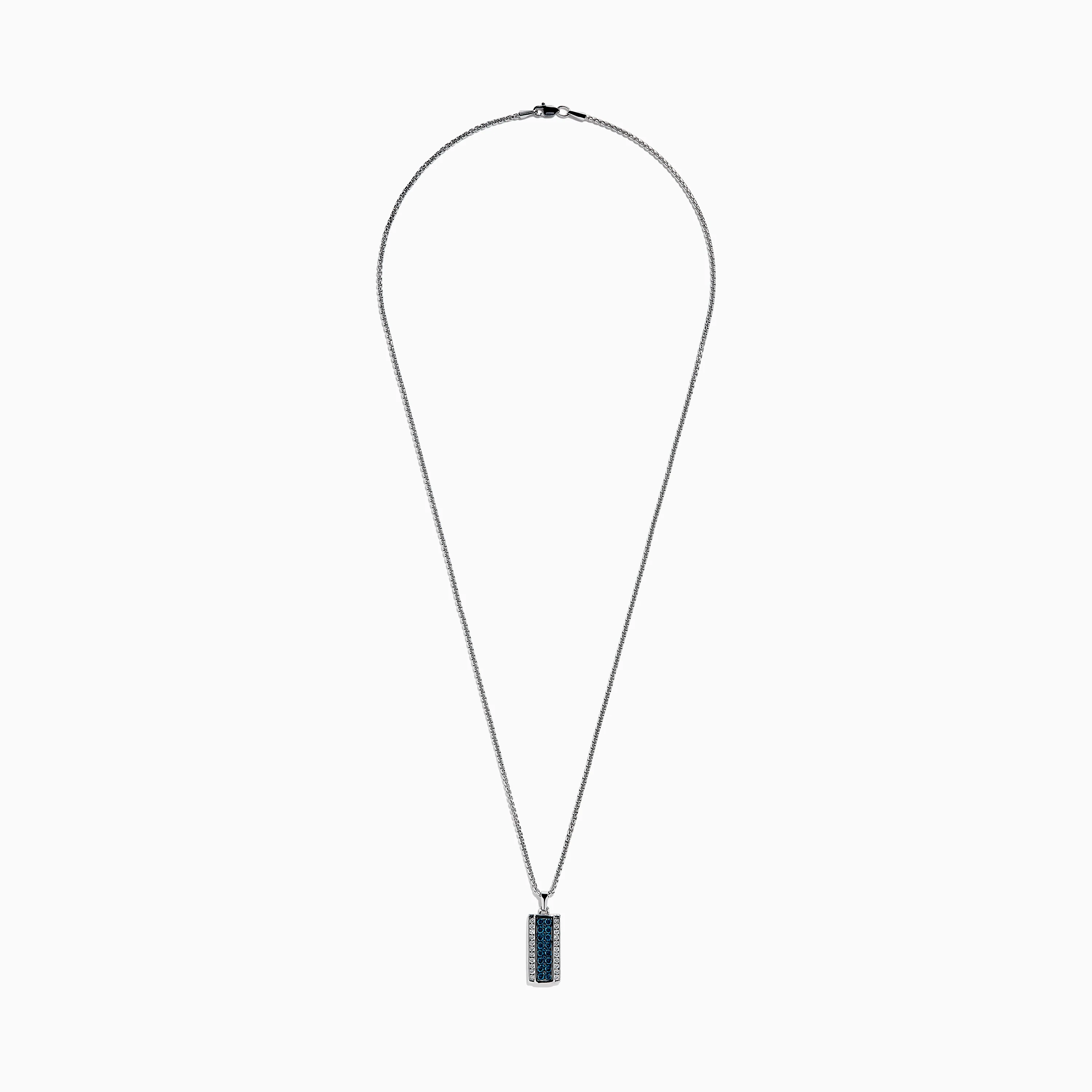 Men's 14K White Gold White and Blue Diamond Dog Tag Pendant - Image 3