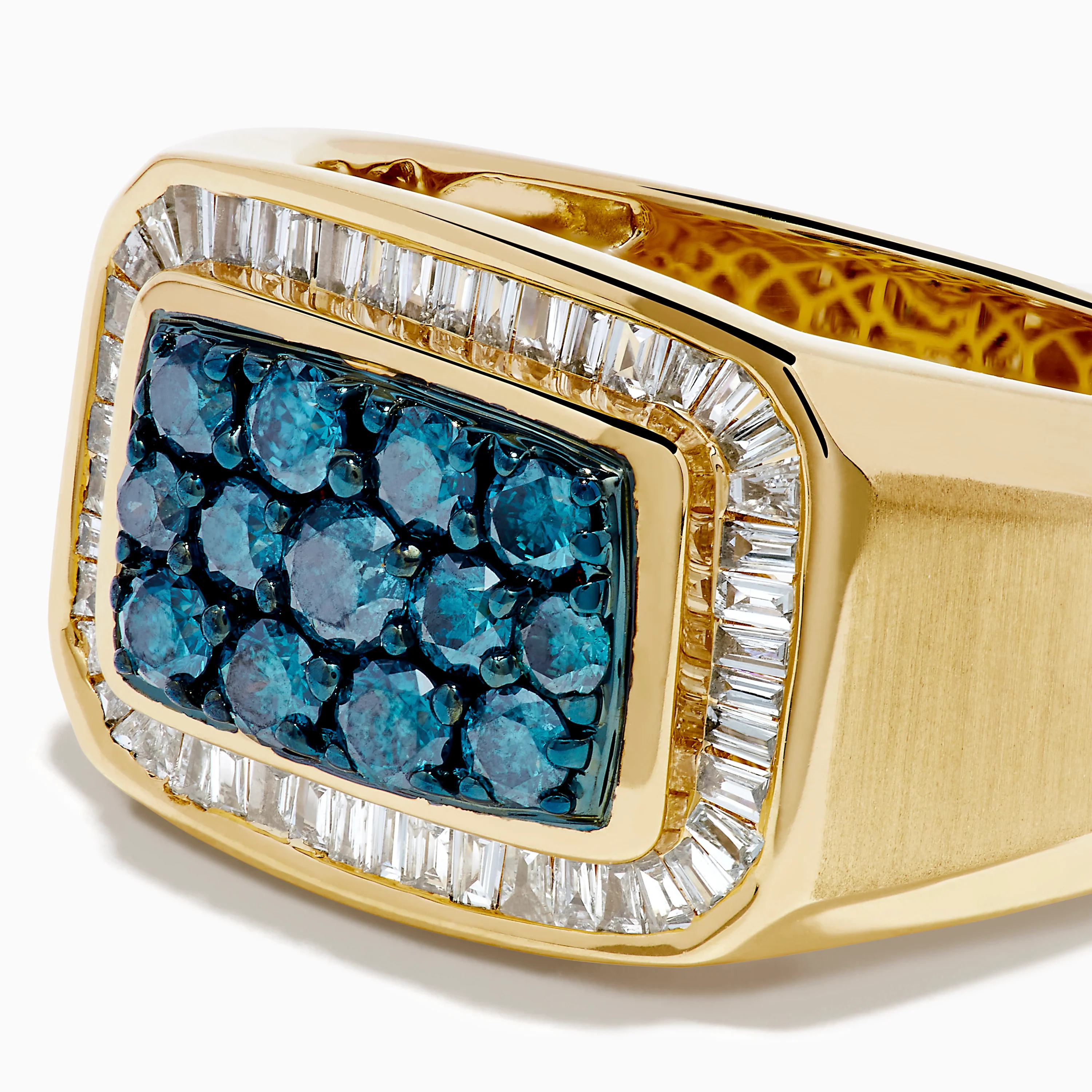 Men's 14K Yellow Gold Blue Diamond Signet Ring with White Diamond Halo - Image 2