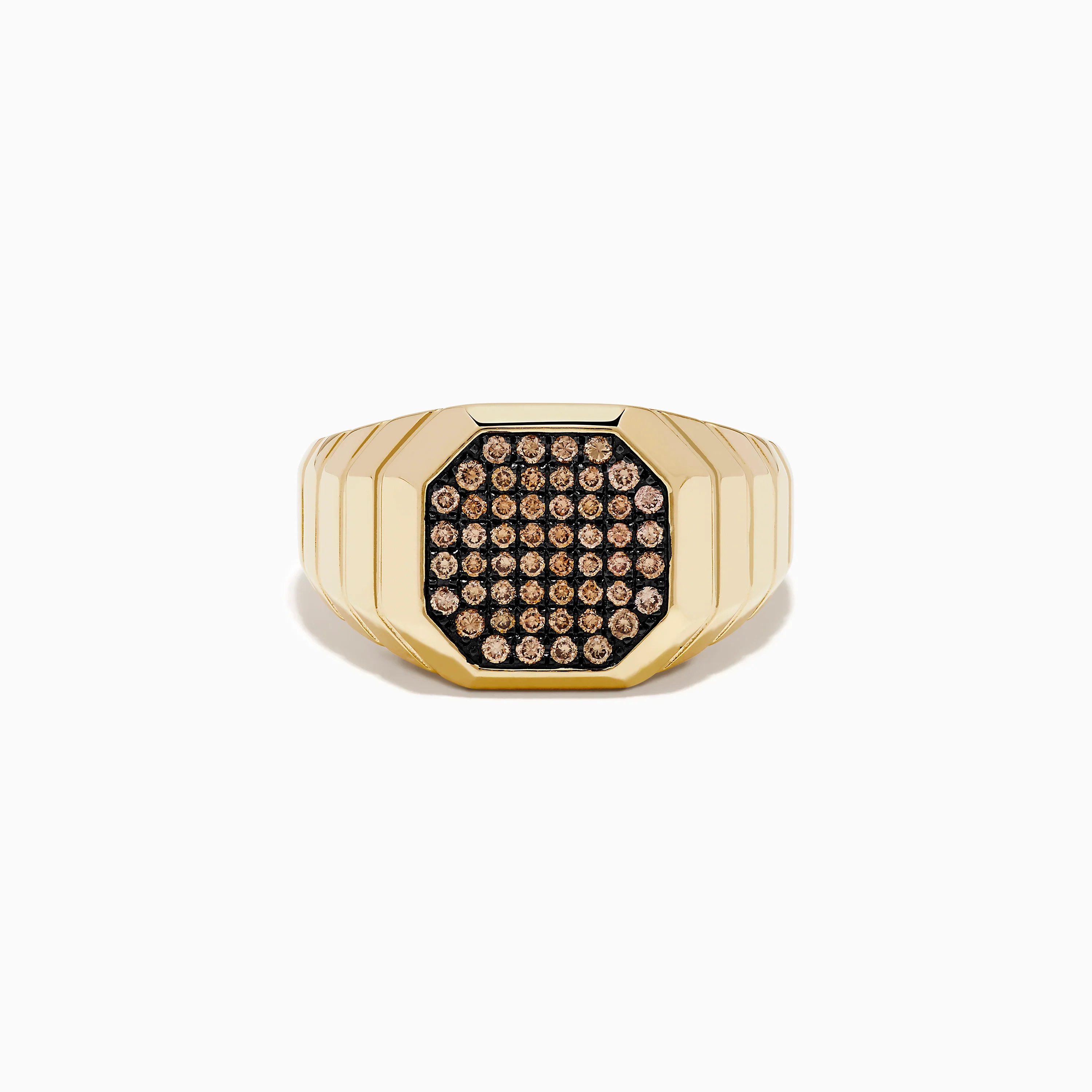 Men's 14K Yellow Gold Brown Diamond Octagon Signet Ring