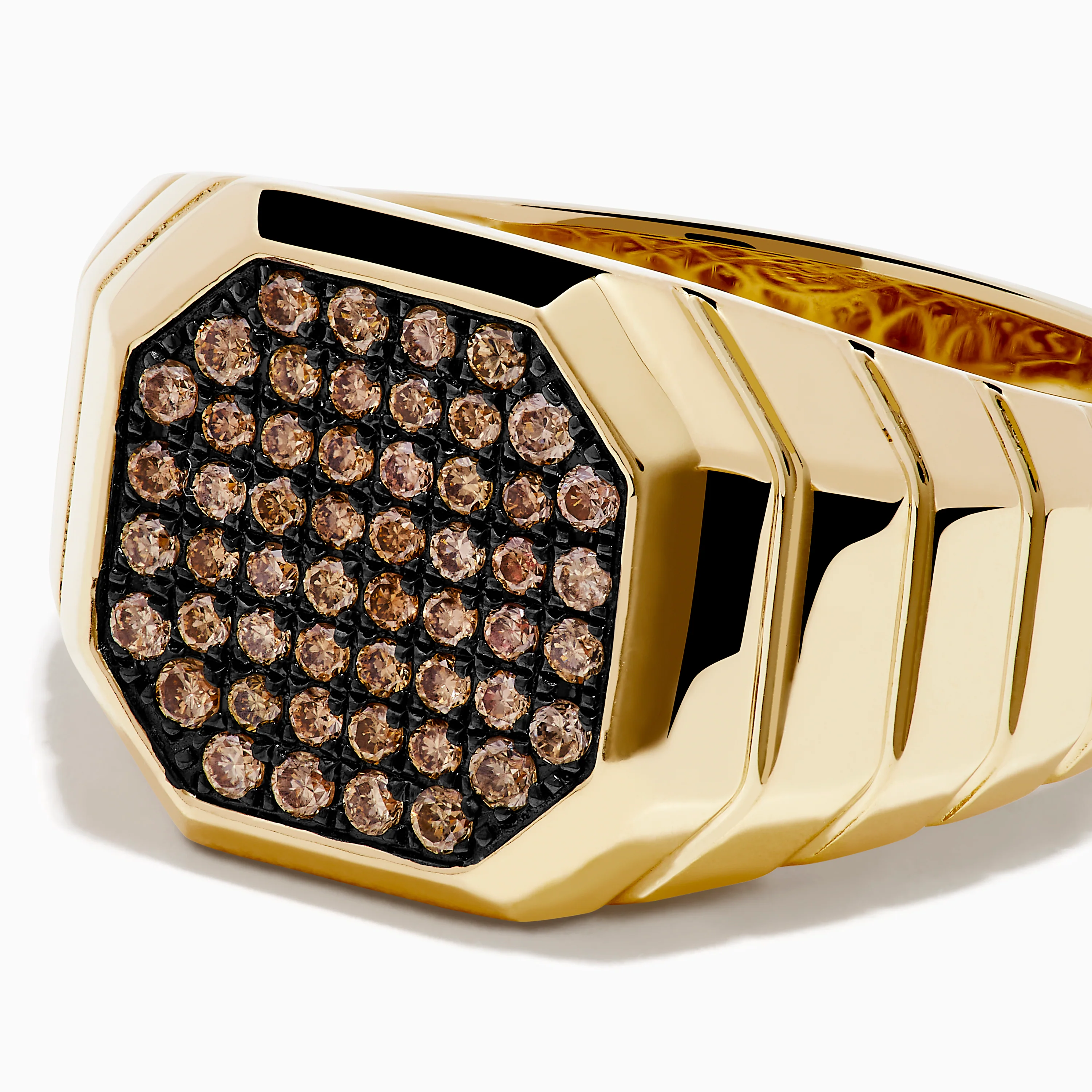 Men's 14K Yellow Gold Brown Diamond Octagon Signet Ring - Image 2