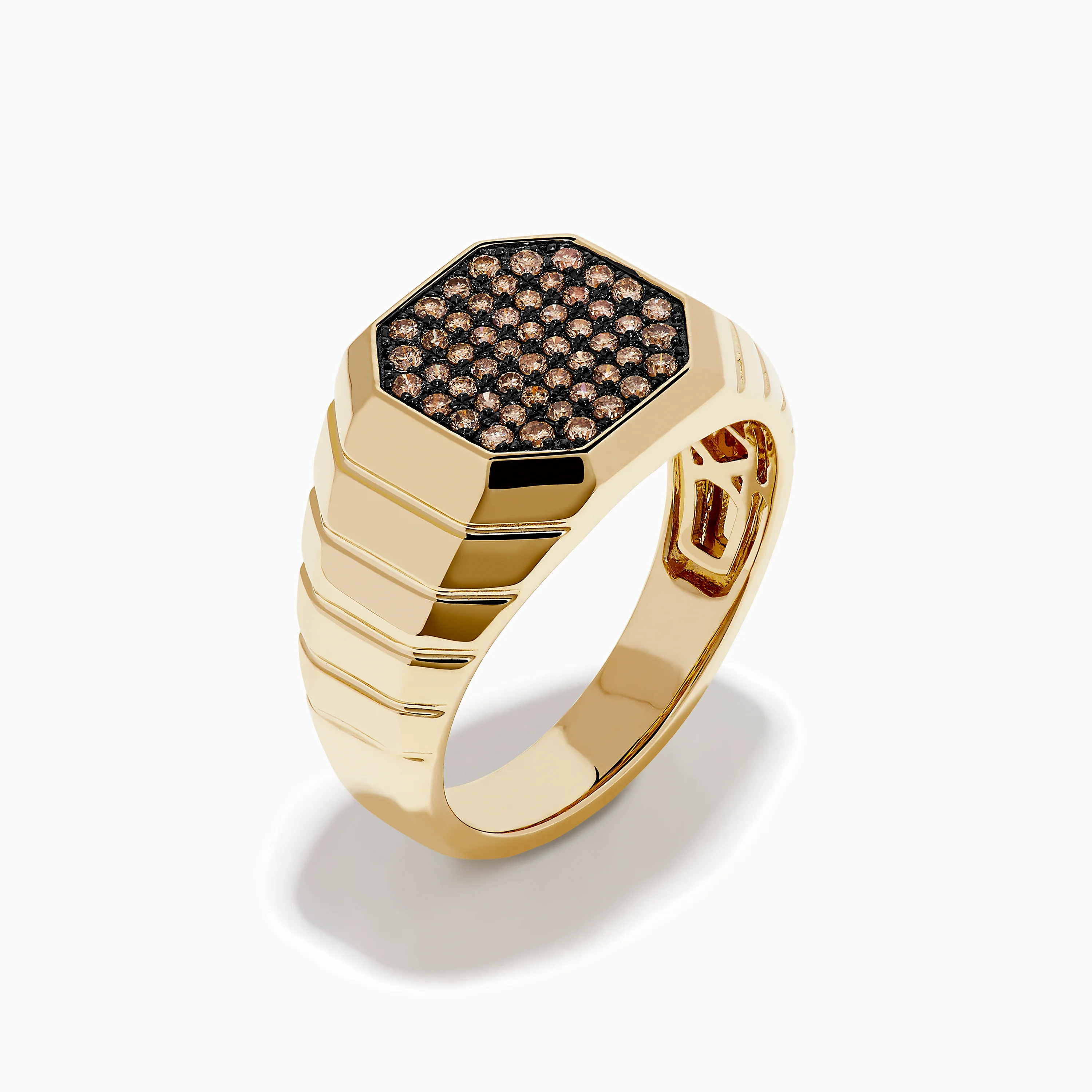 Men's 14K Yellow Gold Brown Diamond Octagon Signet Ring - Image 4