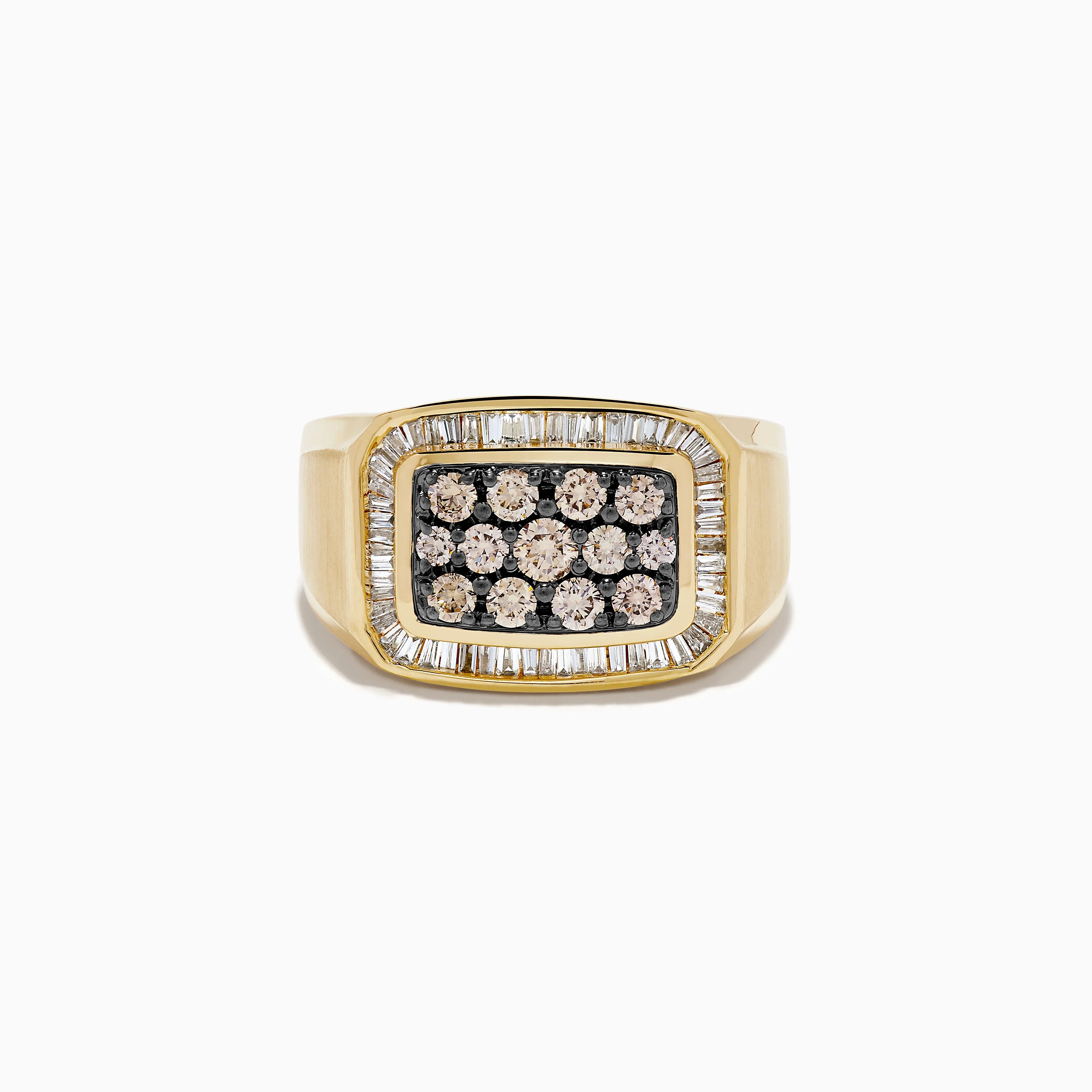 Men's 14K Yellow Gold Brown Diamond Signet Ring with White Diamond Halo