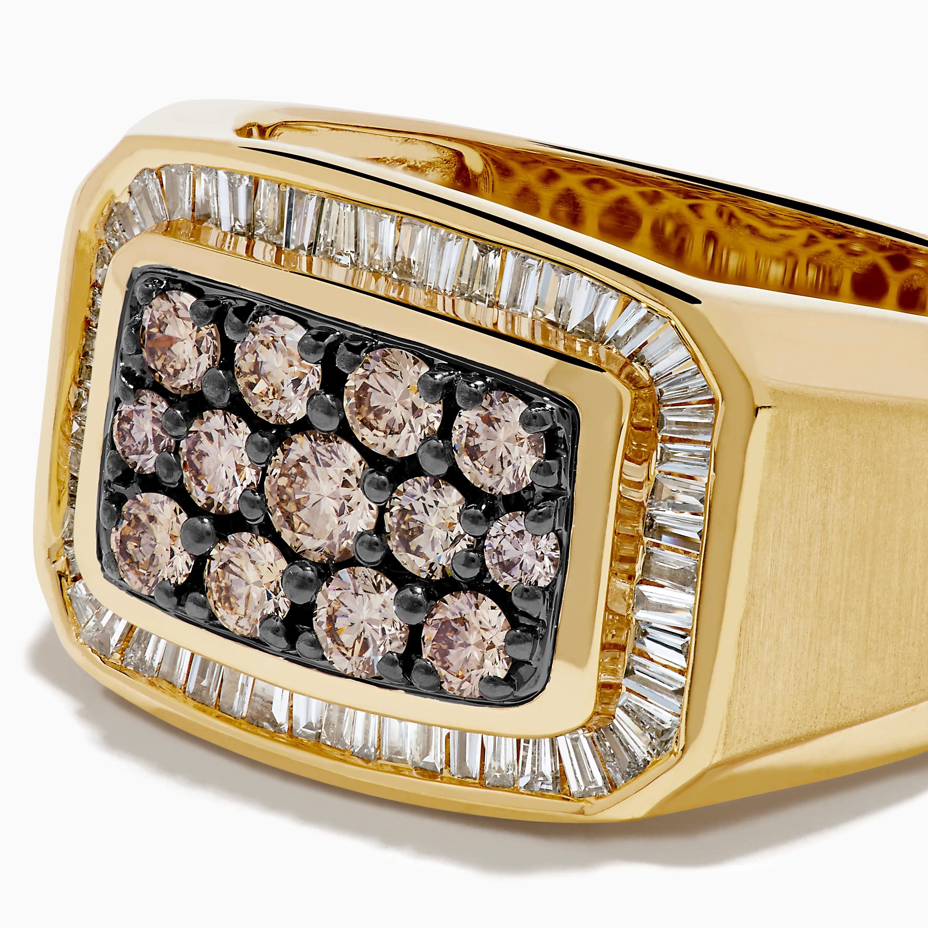 Men's 14K Yellow Gold Brown Diamond Signet Ring with White Diamond Halo - Image 2