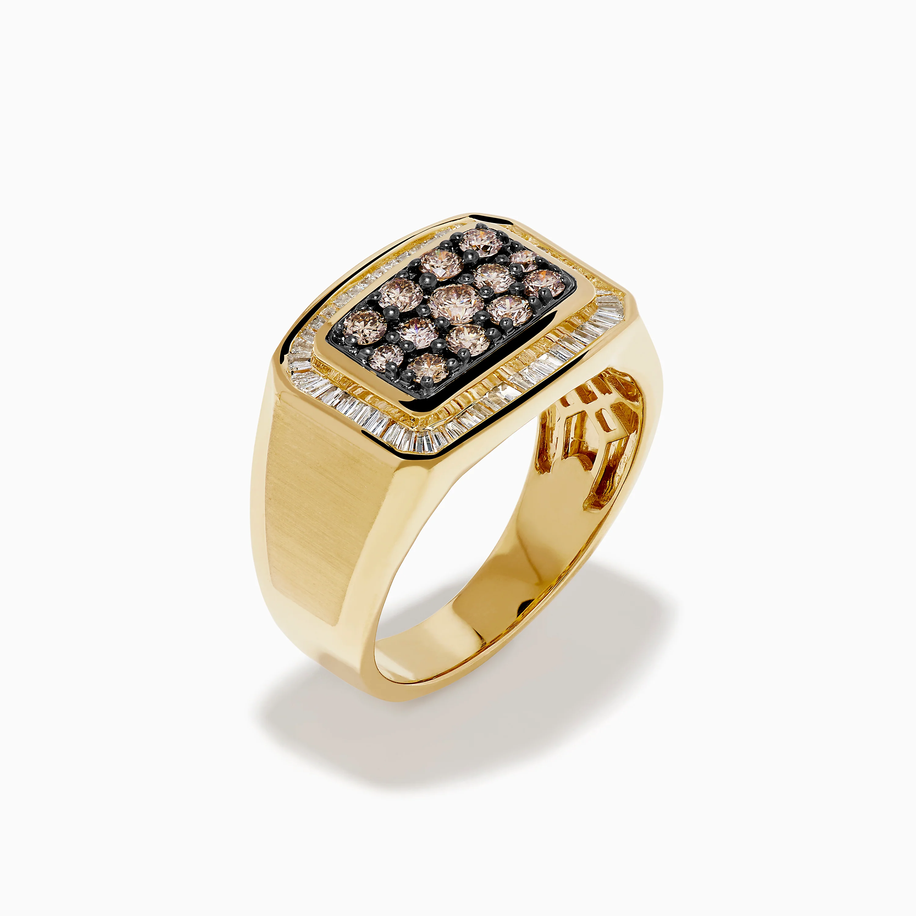 Men's 14K Yellow Gold Brown Diamond Signet Ring with White Diamond Halo - Image 4