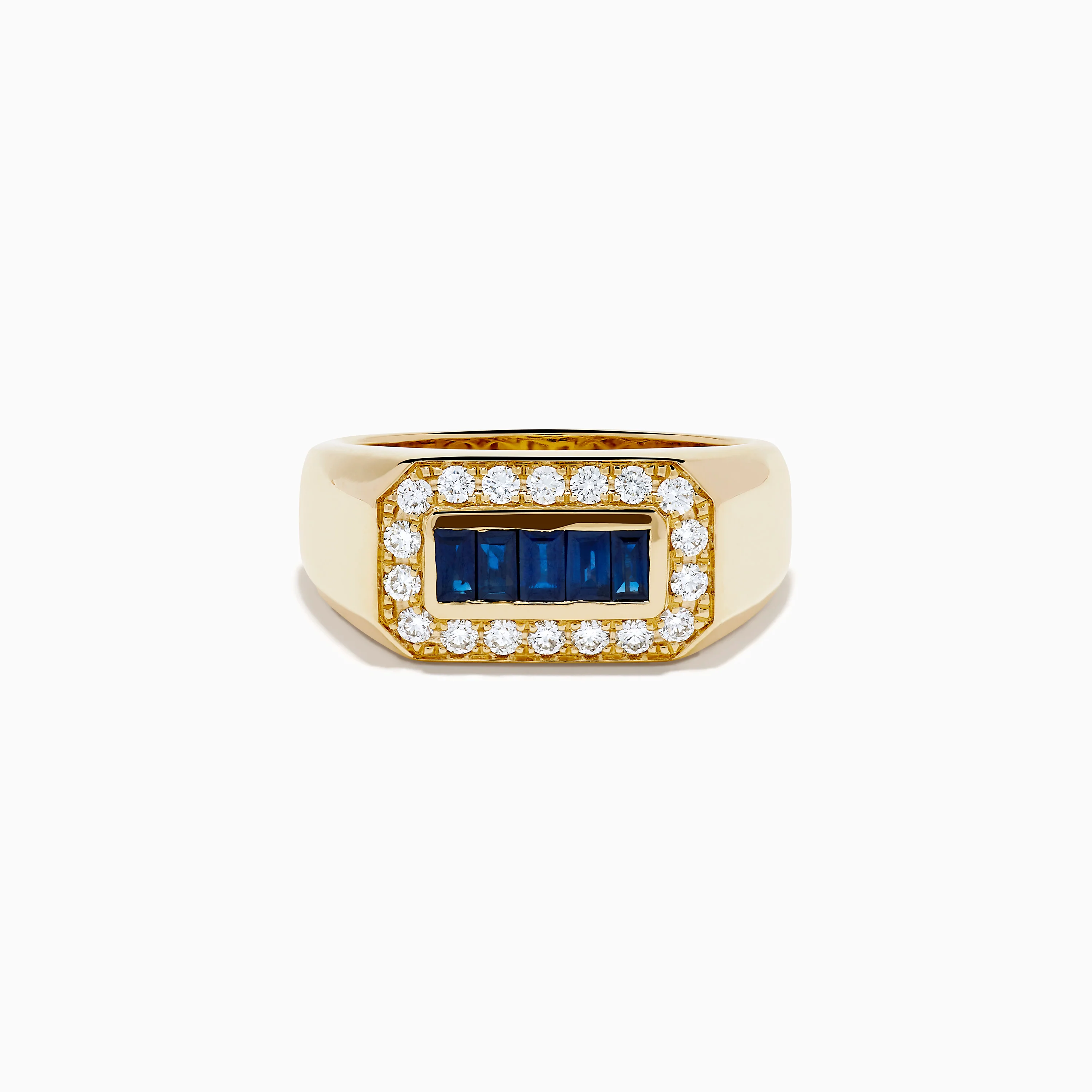 Men's 14K Yellow Gold Diamond and Blue Sapphire Signet Ring