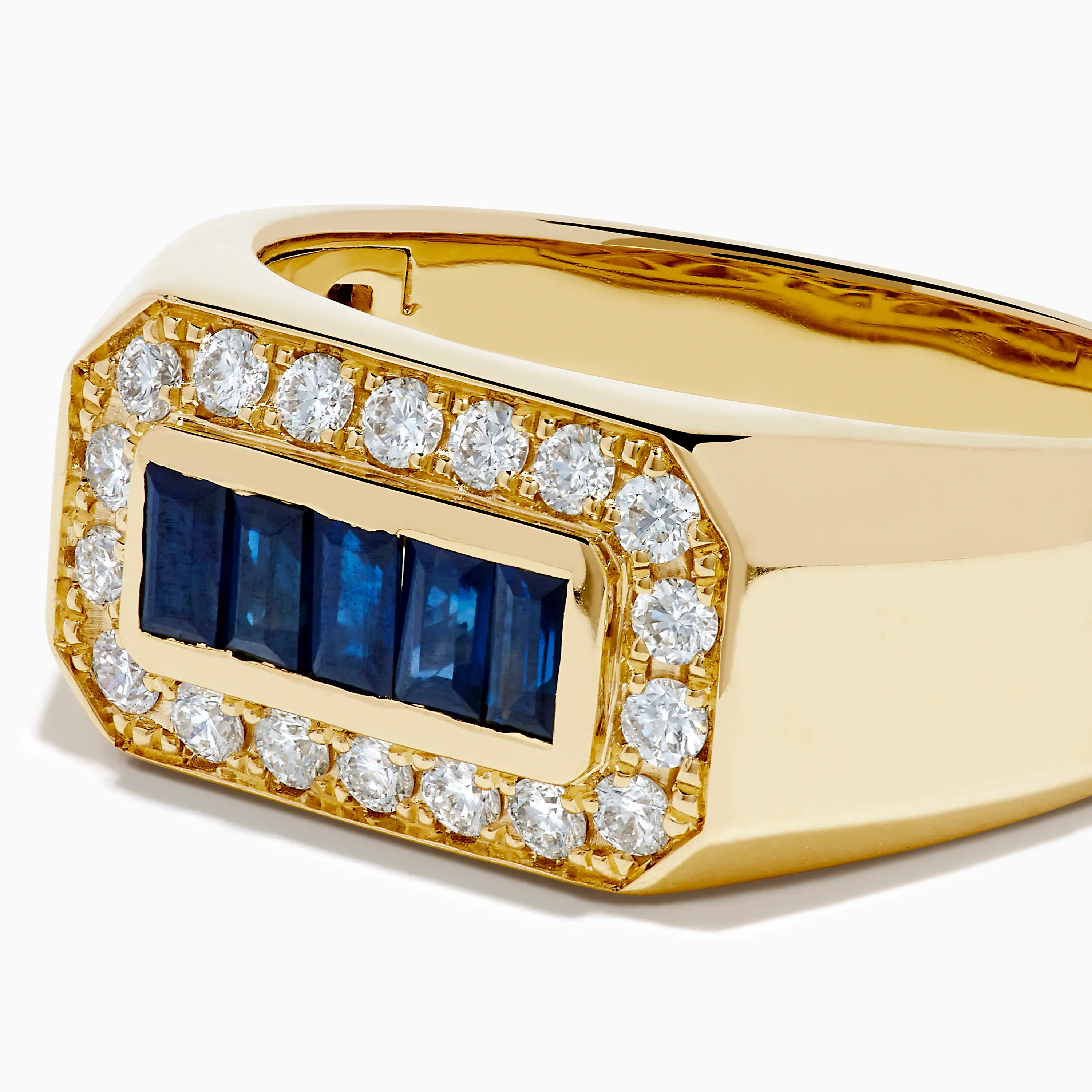 Men's 14K Yellow Gold Diamond and Blue Sapphire Signet Ring - Image 2