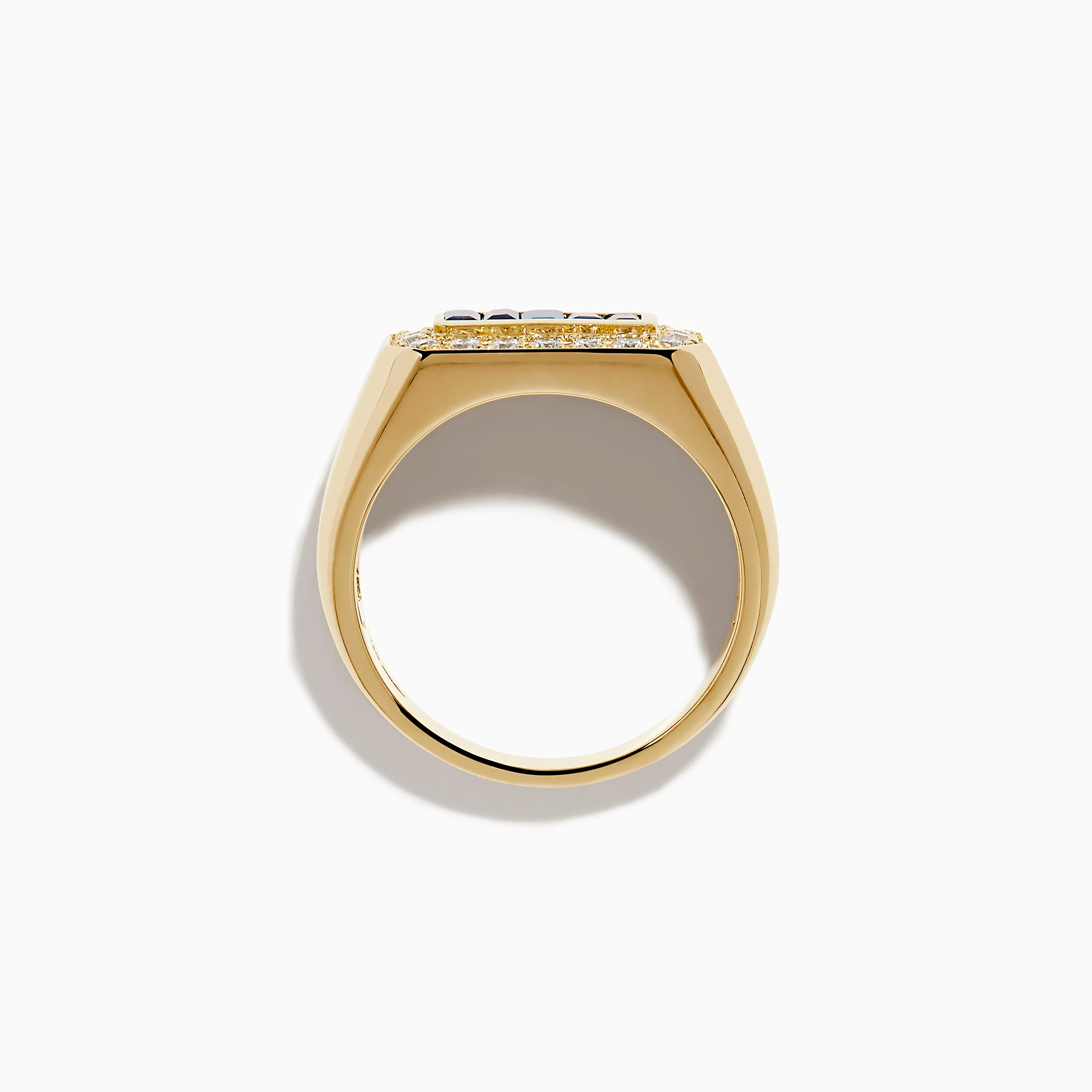 Men's 14K Yellow Gold Diamond and Blue Sapphire Signet Ring - Image 3