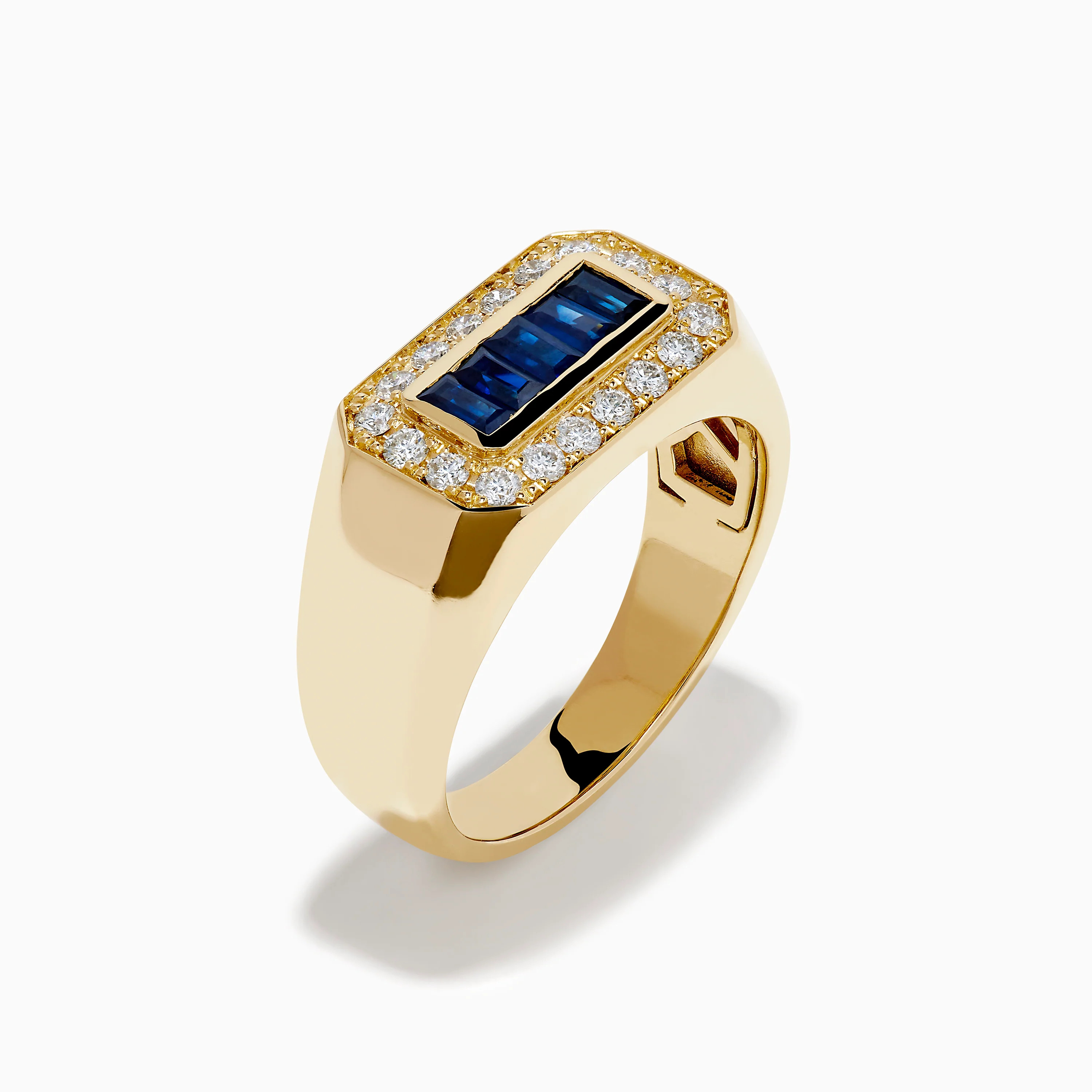 Men's 14K Yellow Gold Diamond and Blue Sapphire Signet Ring - Image 4