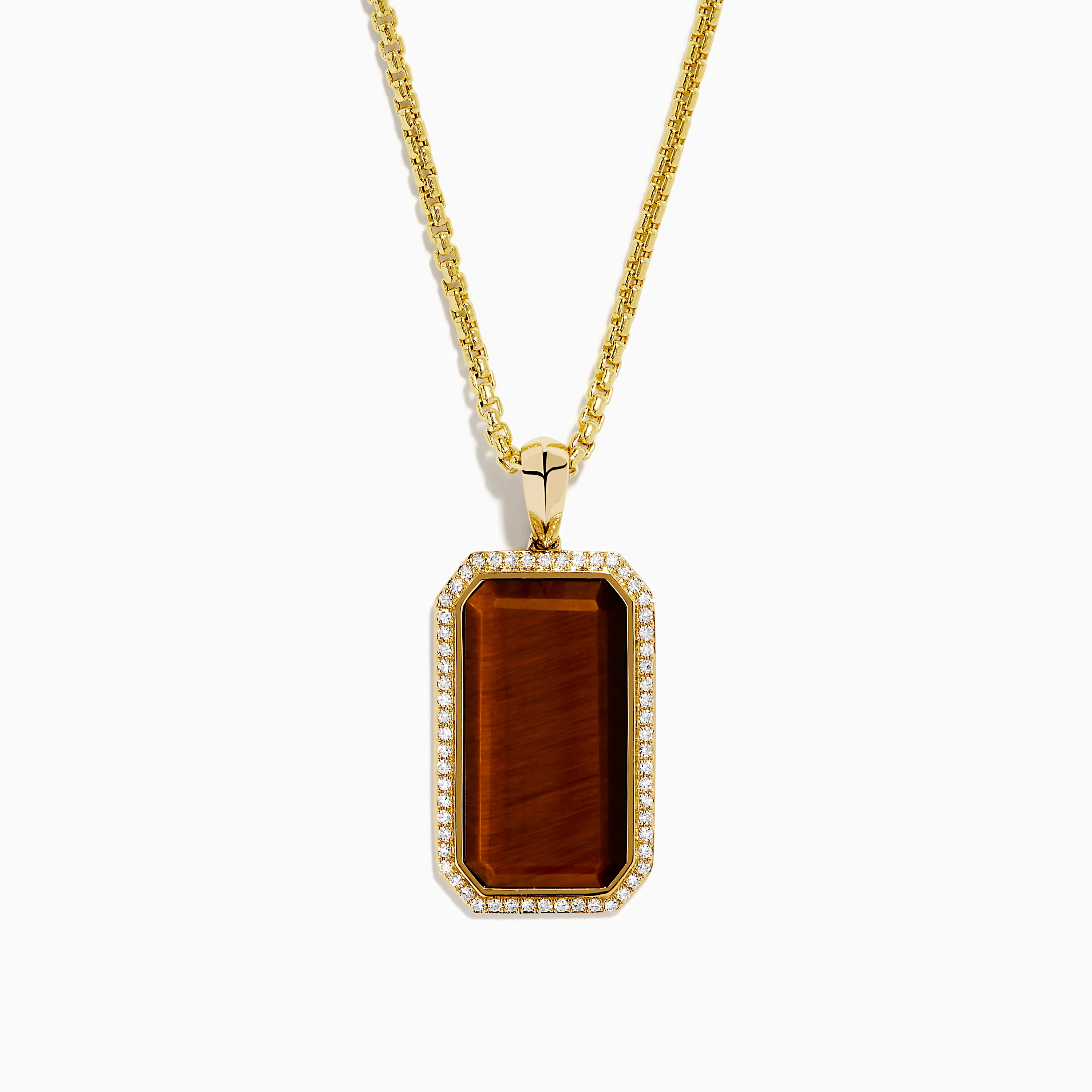 Men's 14K Yellow Gold Diamond and Tiger Eye Dog Tag Pendant