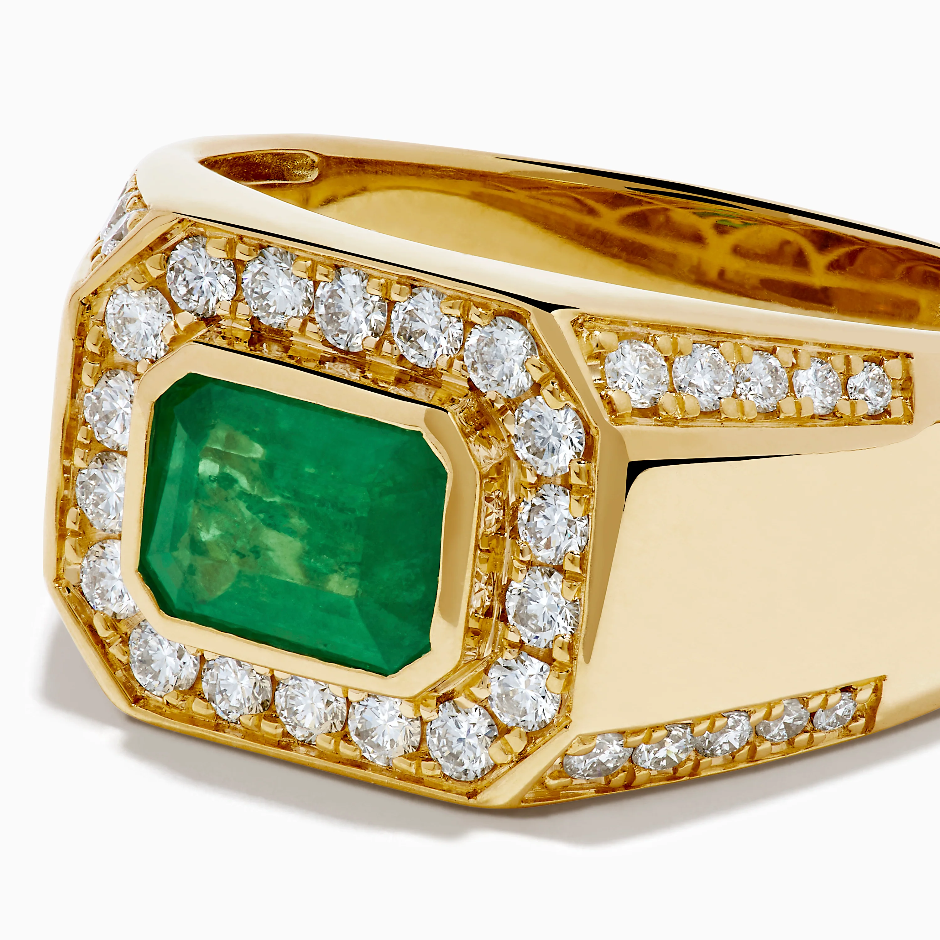 Men's 14K Yellow Gold Emerald Signet Ring with Diamond Halo - Image 2