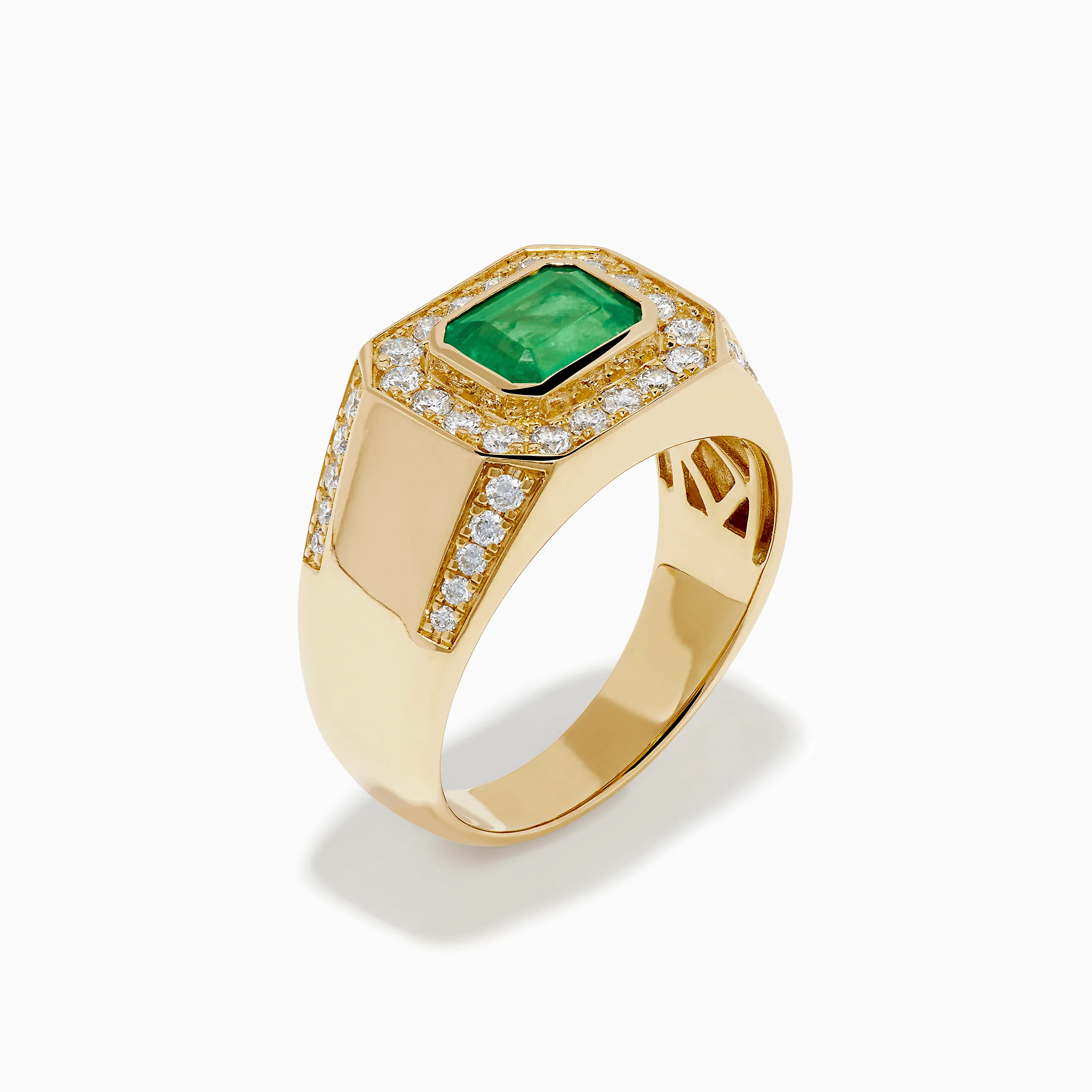 Men's 14K Yellow Gold Emerald Signet Ring with Diamond Halo - Image 4