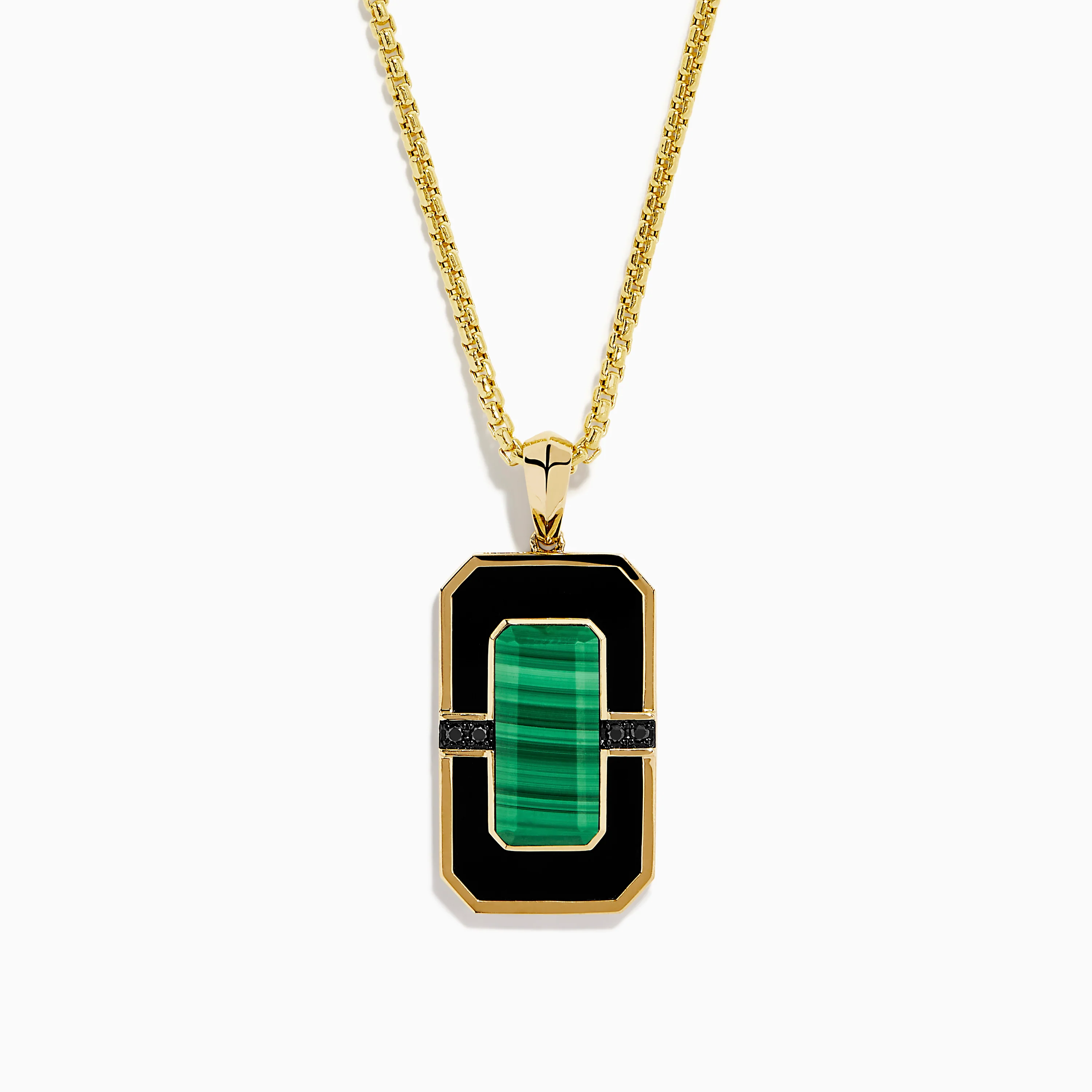 Men's 14K Yellow Gold Malachite and Black Onyx Dog Tag Pendant