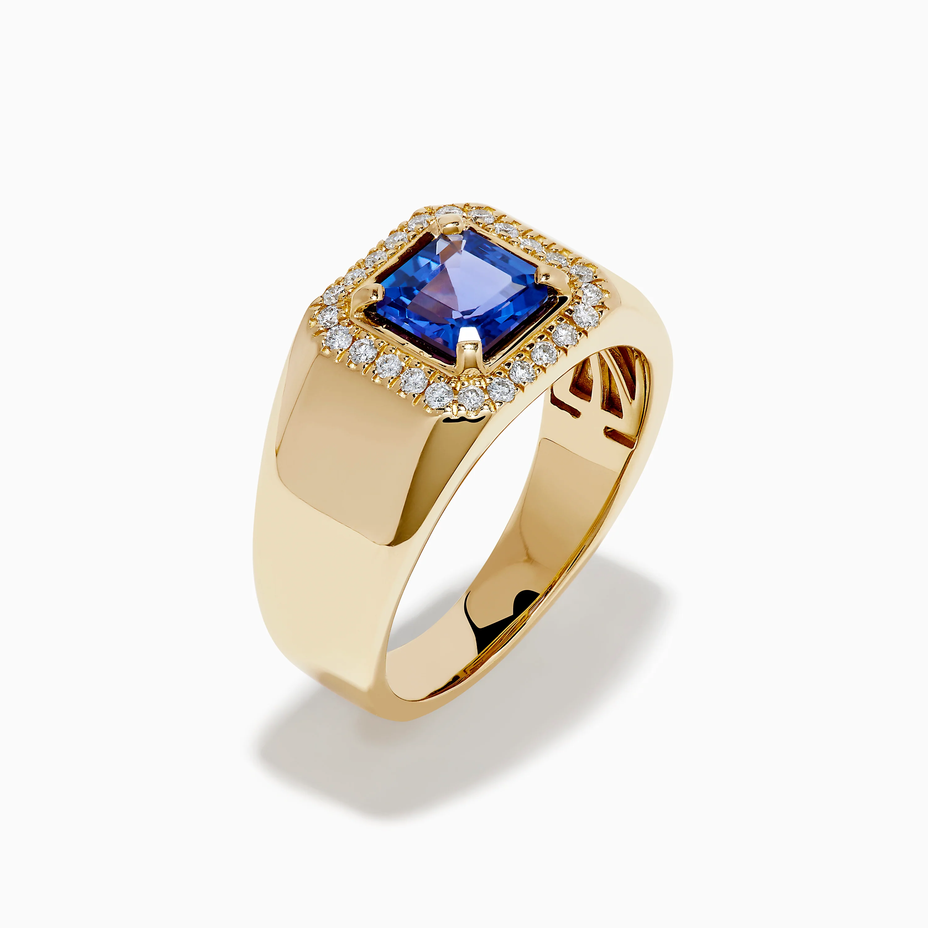 Men's 14K Yellow Gold Step Cut Tanzanite and Diamond Halo Signet Ring - Image 4