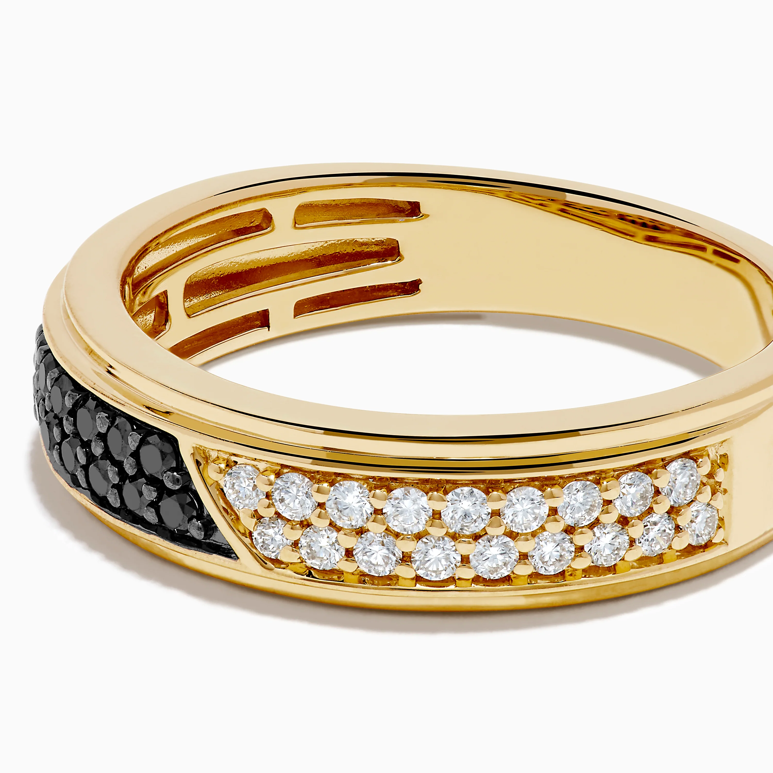 Men's 14K Yellow Gold White and Black Diamond Ring - Image 2