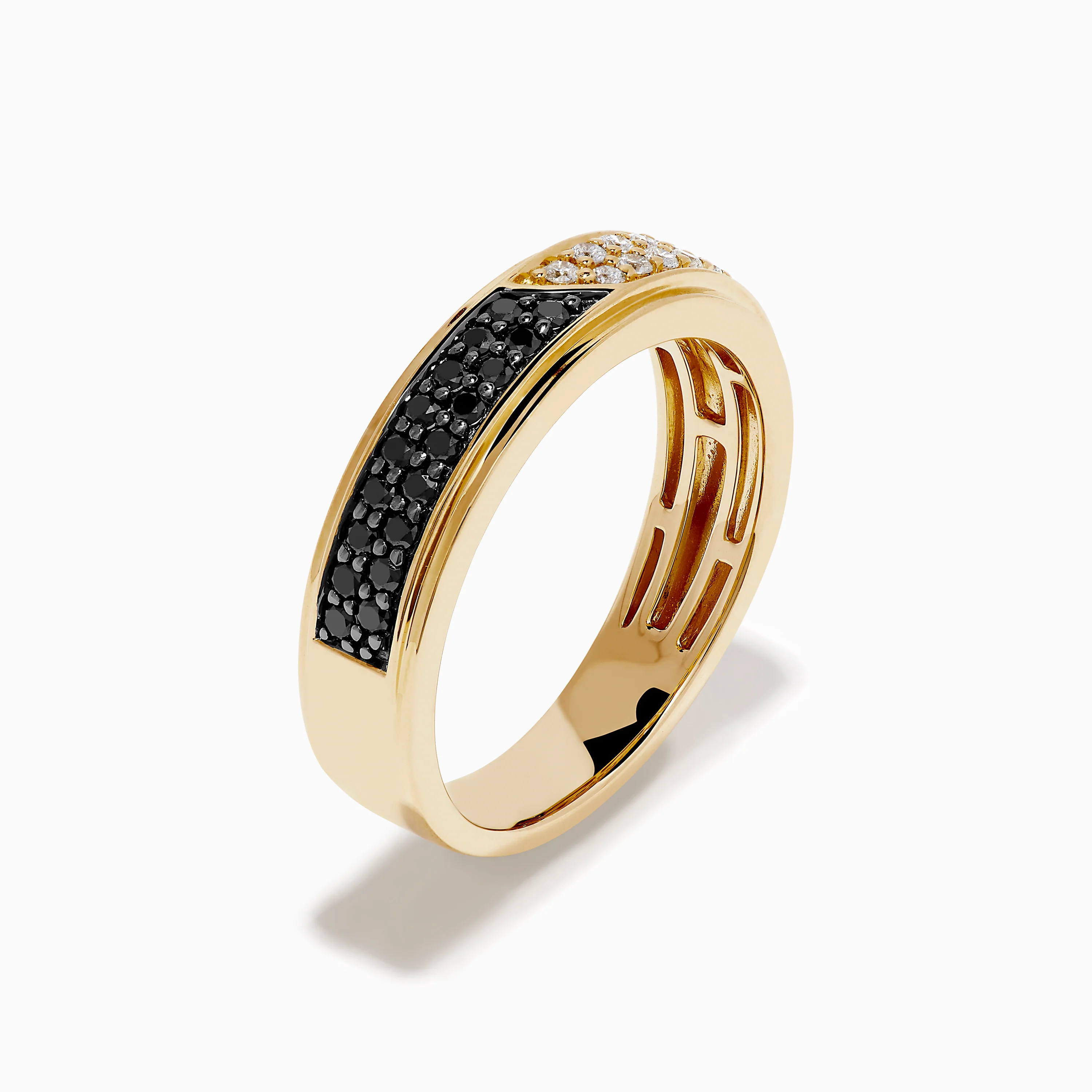 Men's 14K Yellow Gold White and Black Diamond Ring - Image 4