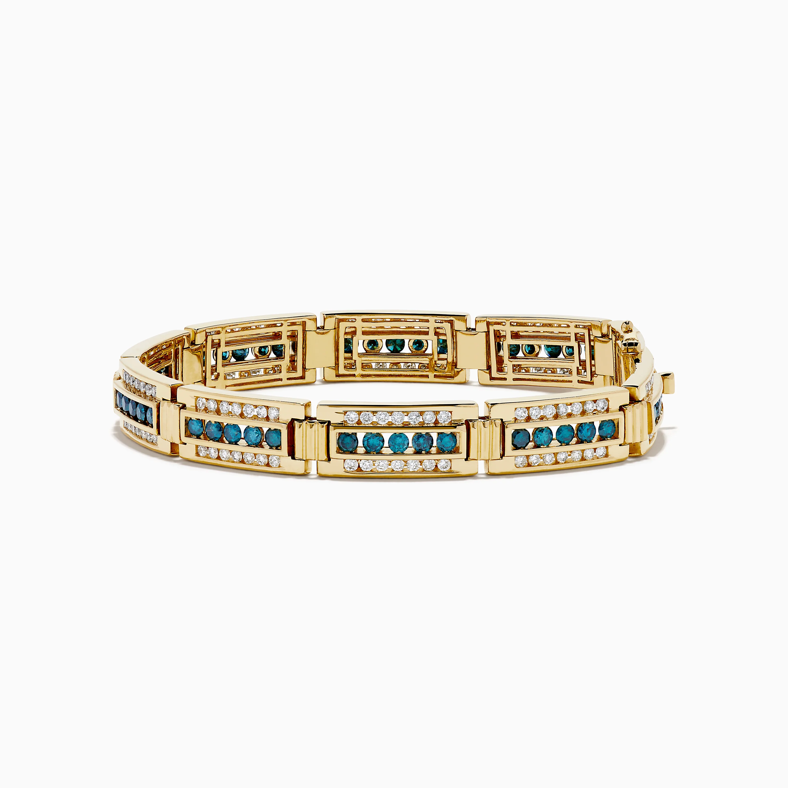 Men's 14K Yellow Gold White and Blue Diamond Linked Bracelet