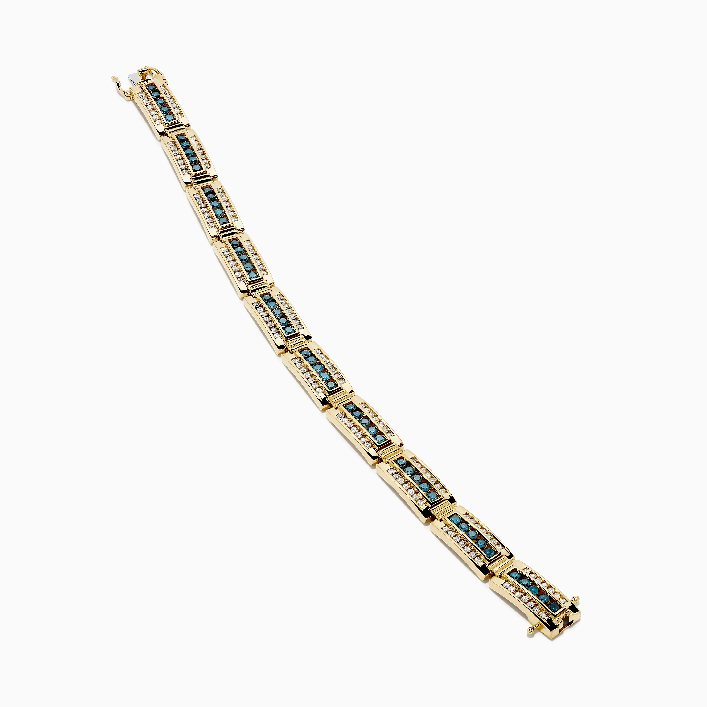 Men's 14K Yellow Gold White and Blue Diamond Linked Bracelet - Image 2