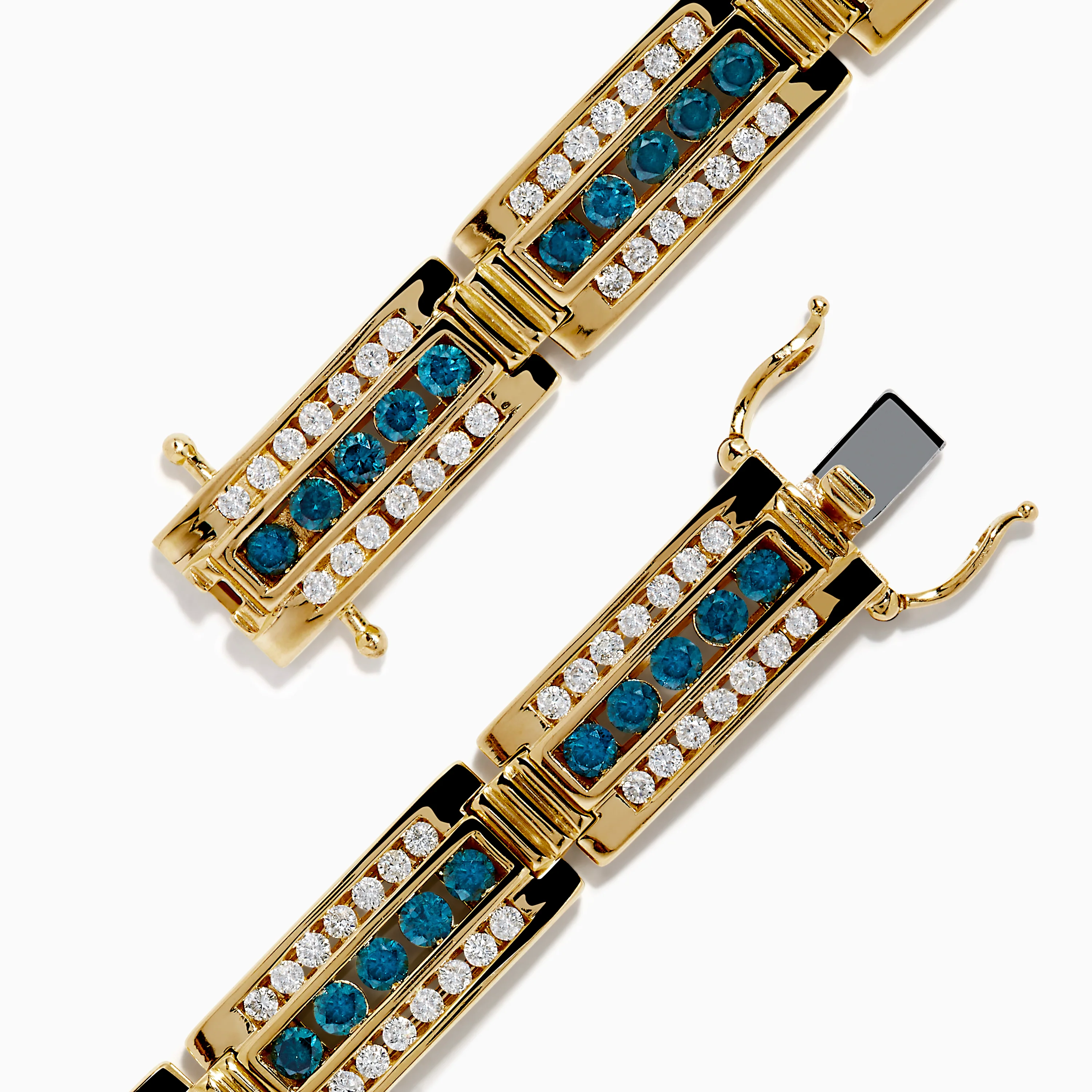 Men's 14K Yellow Gold White and Blue Diamond Linked Bracelet - Image 4