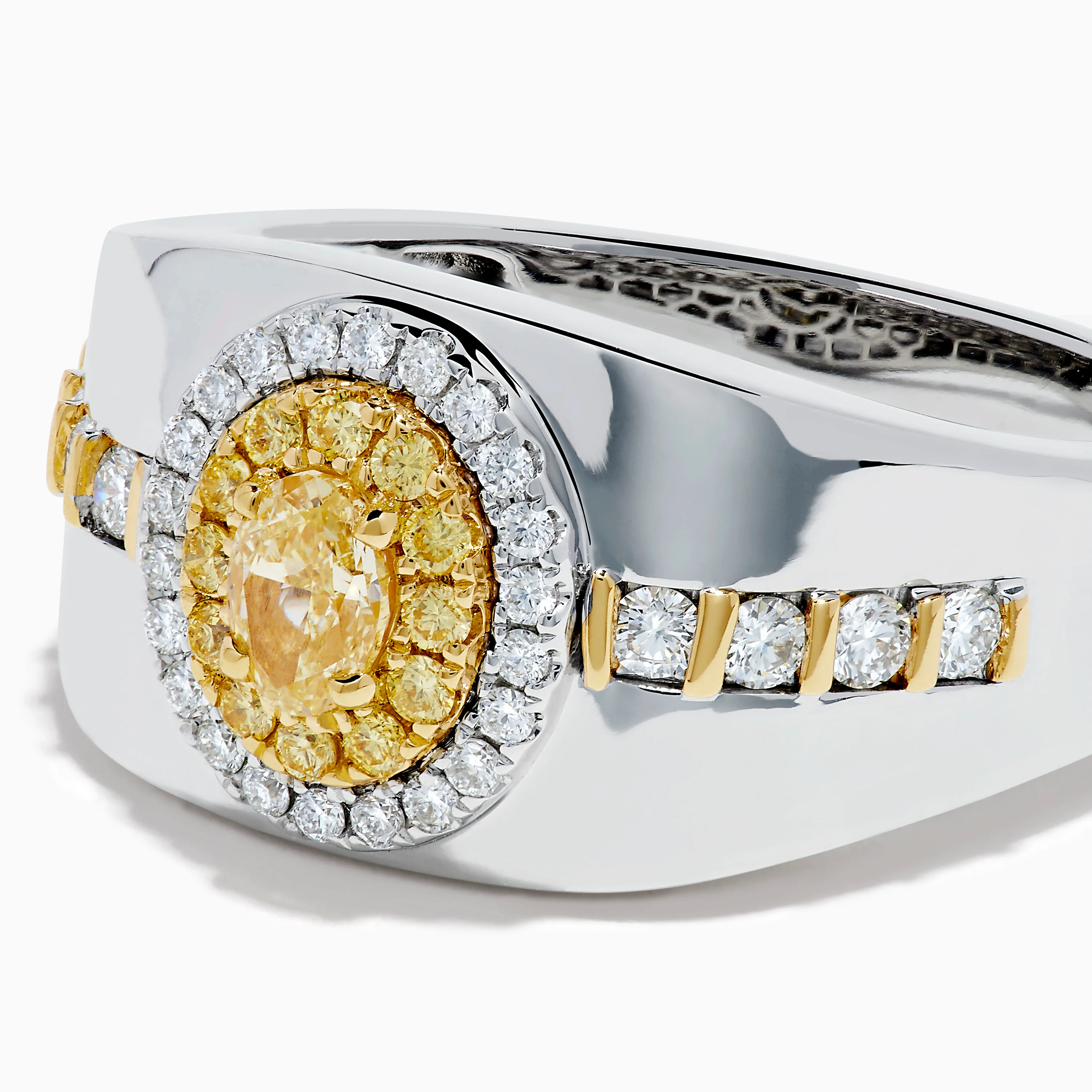 Men's 18K Two Tone Gold Yellow and White Diamond Signet Ring - Image 2