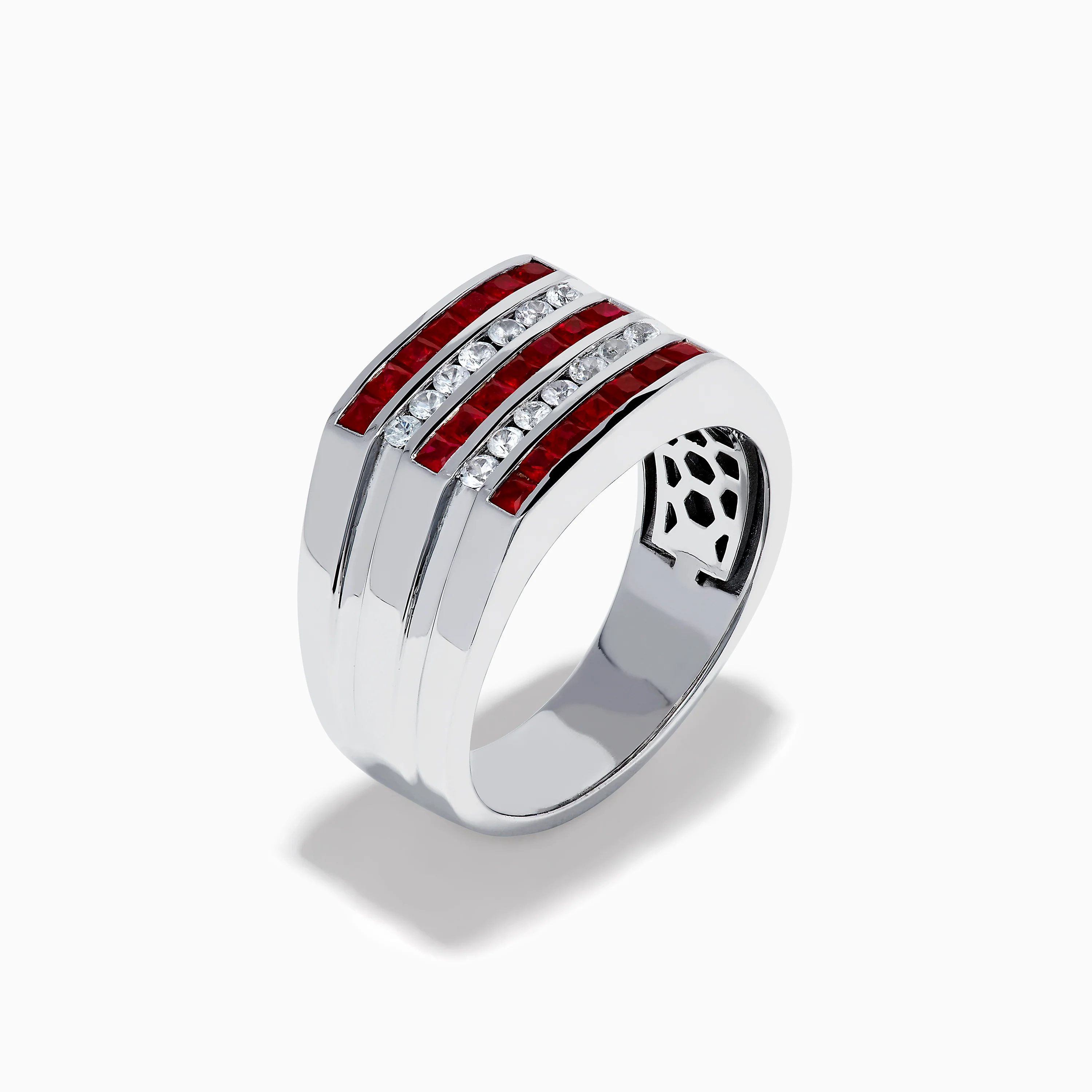 Men's 925 Sterling Silver Channel Set Ruby and Sapphire Ring - Image 4