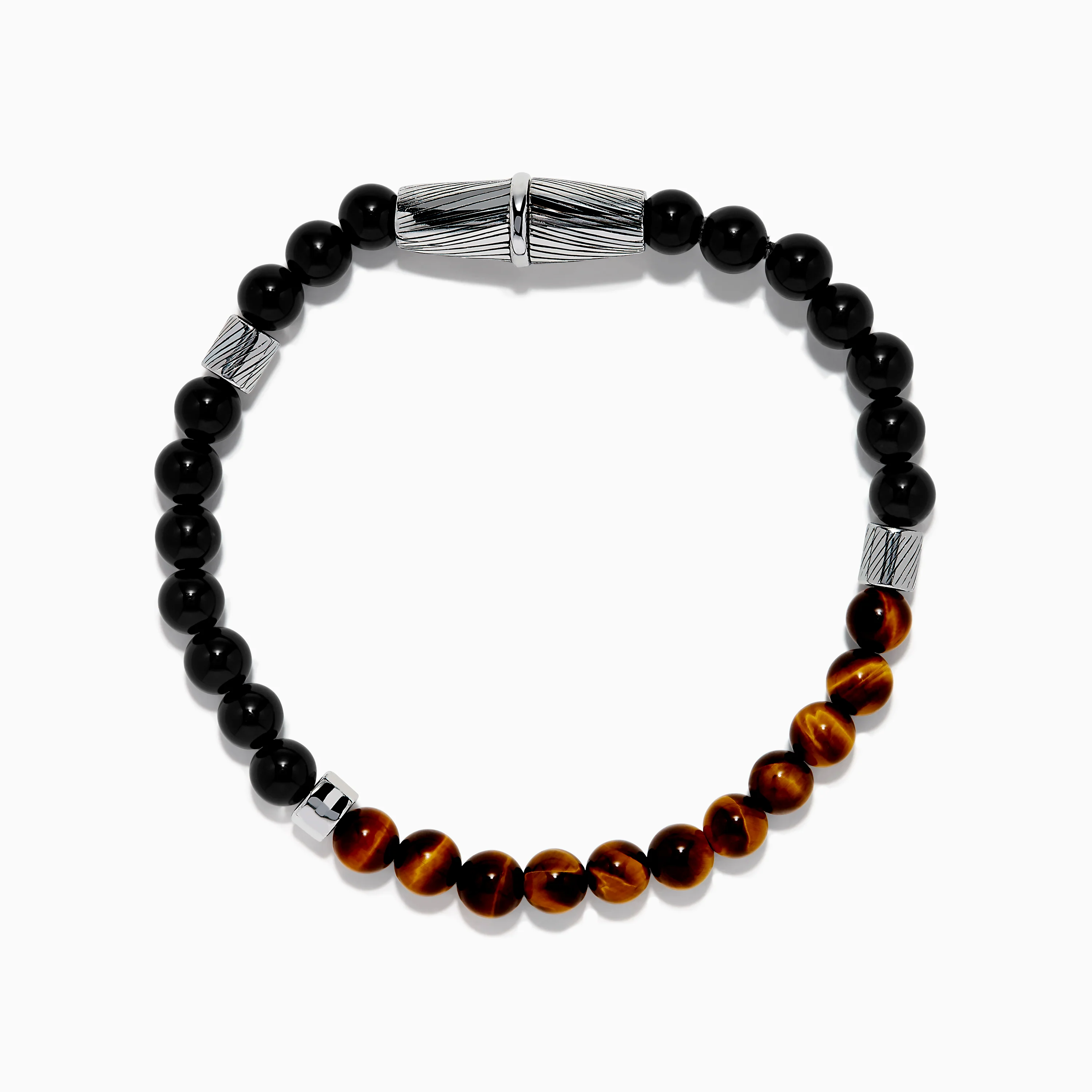 Men's 925 Sterling Silver Tiger's Eye and Onyx Beaded Bracelet - Image 3