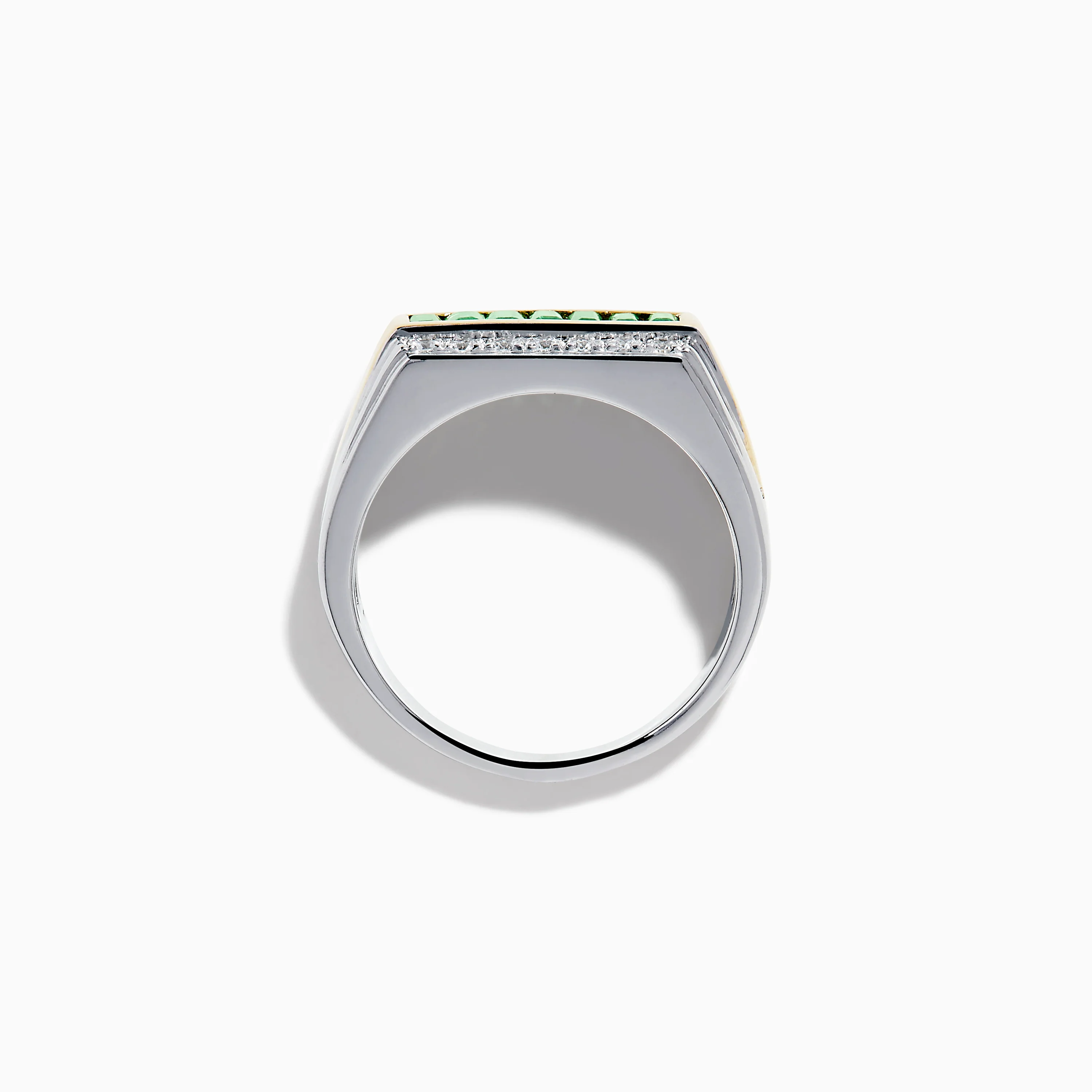 Men's Two Tone Gold Channel Set Emerald and Diamond Signet Ring - Image 3