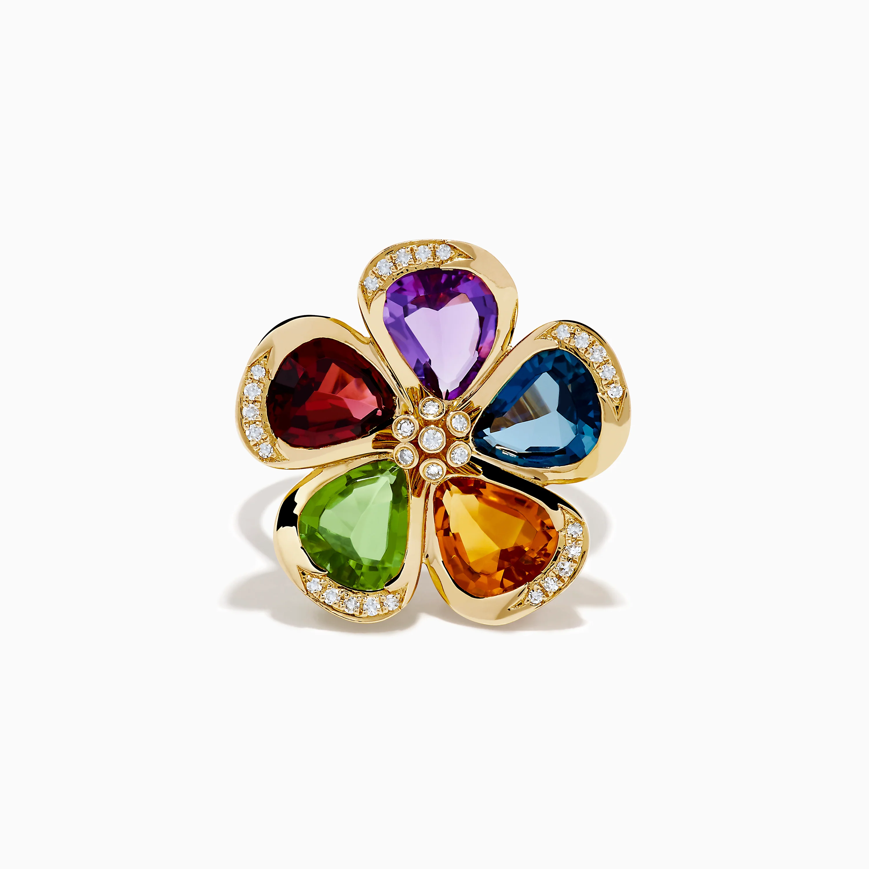 Mosaic 14K Yellow Gold Multi Gemstone Floral Ring