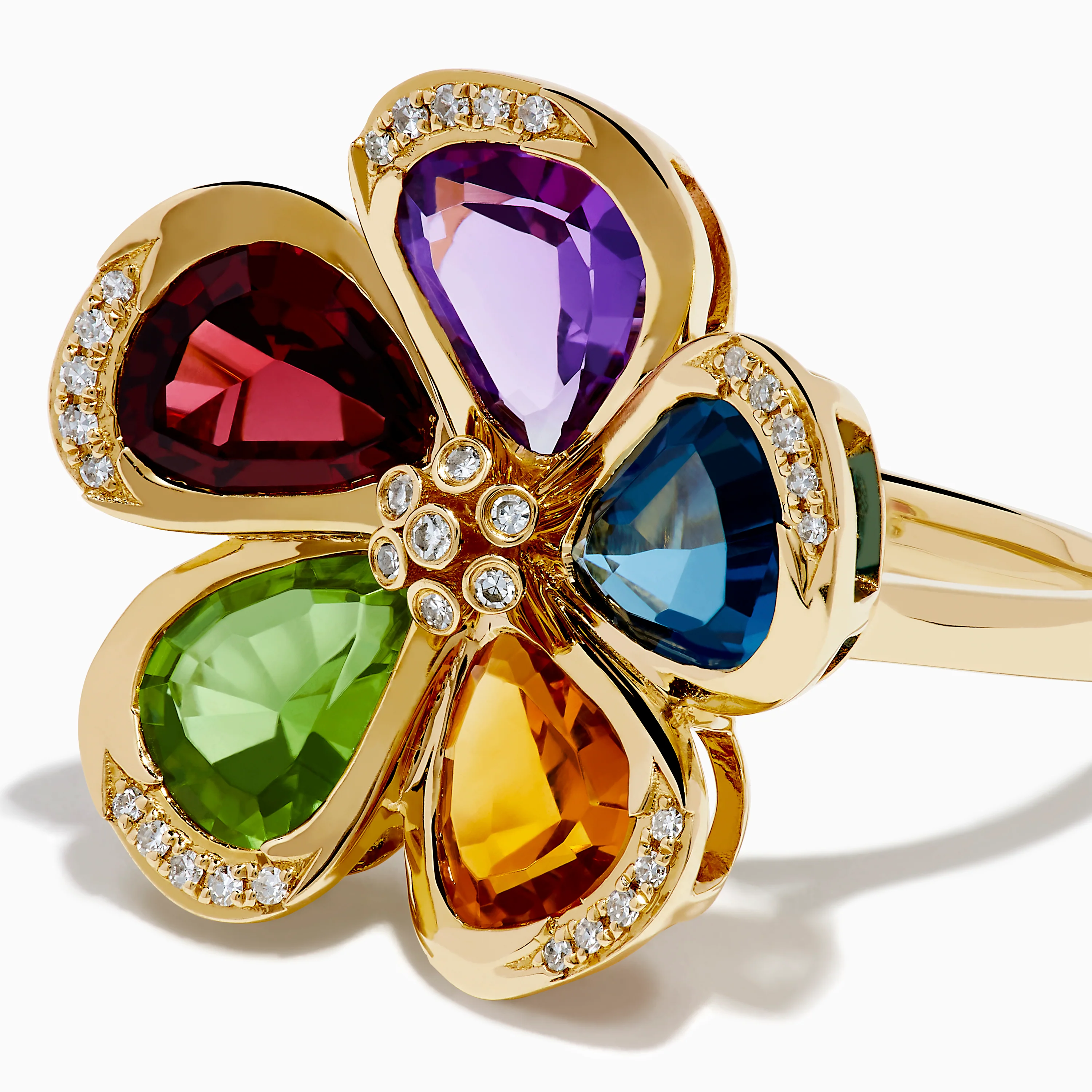 Mosaic 14K Yellow Gold Multi Gemstone Floral Ring - Image 2