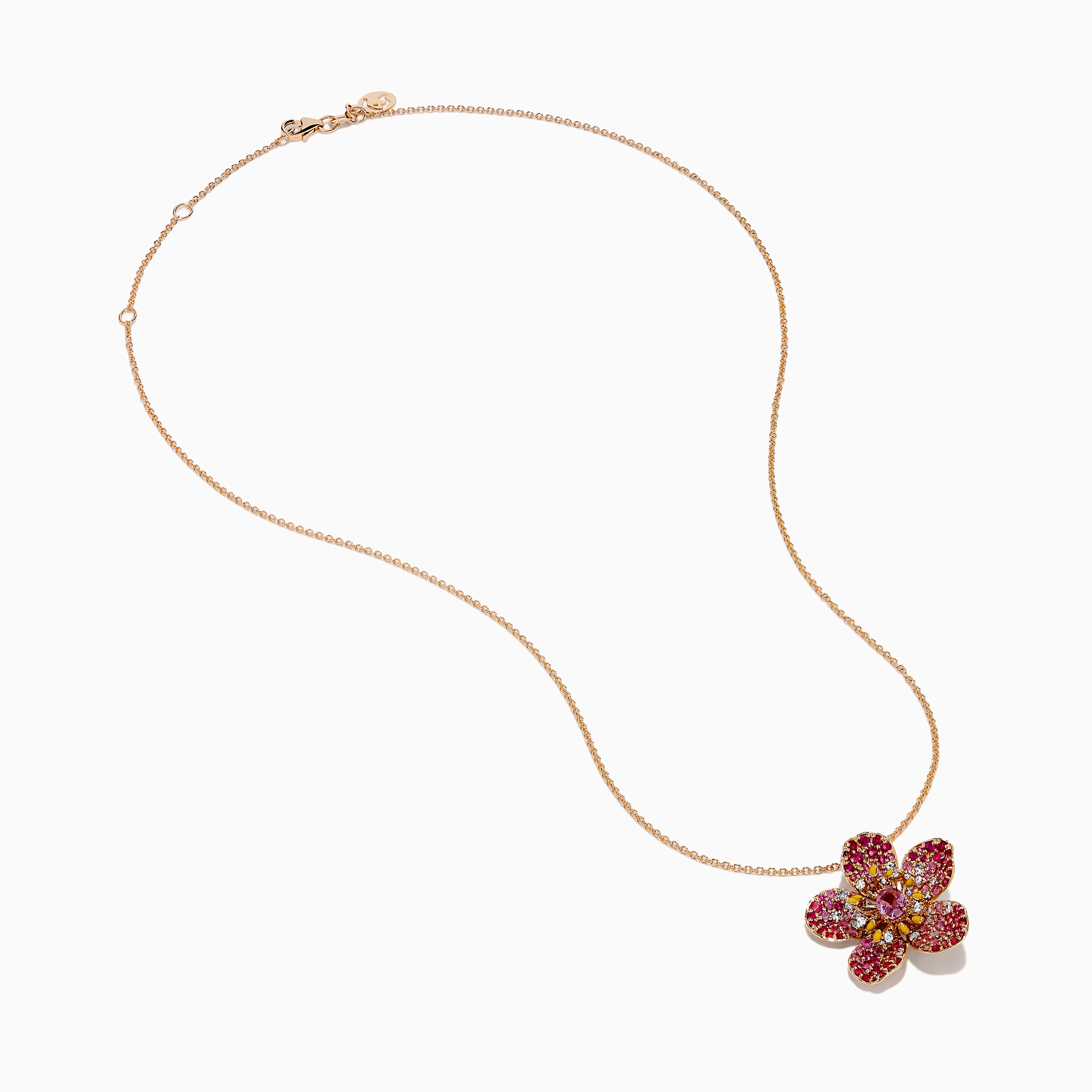 Nature 14K Rose Gold Pink Sapphire and Diamond Flower Pendant - Image 2