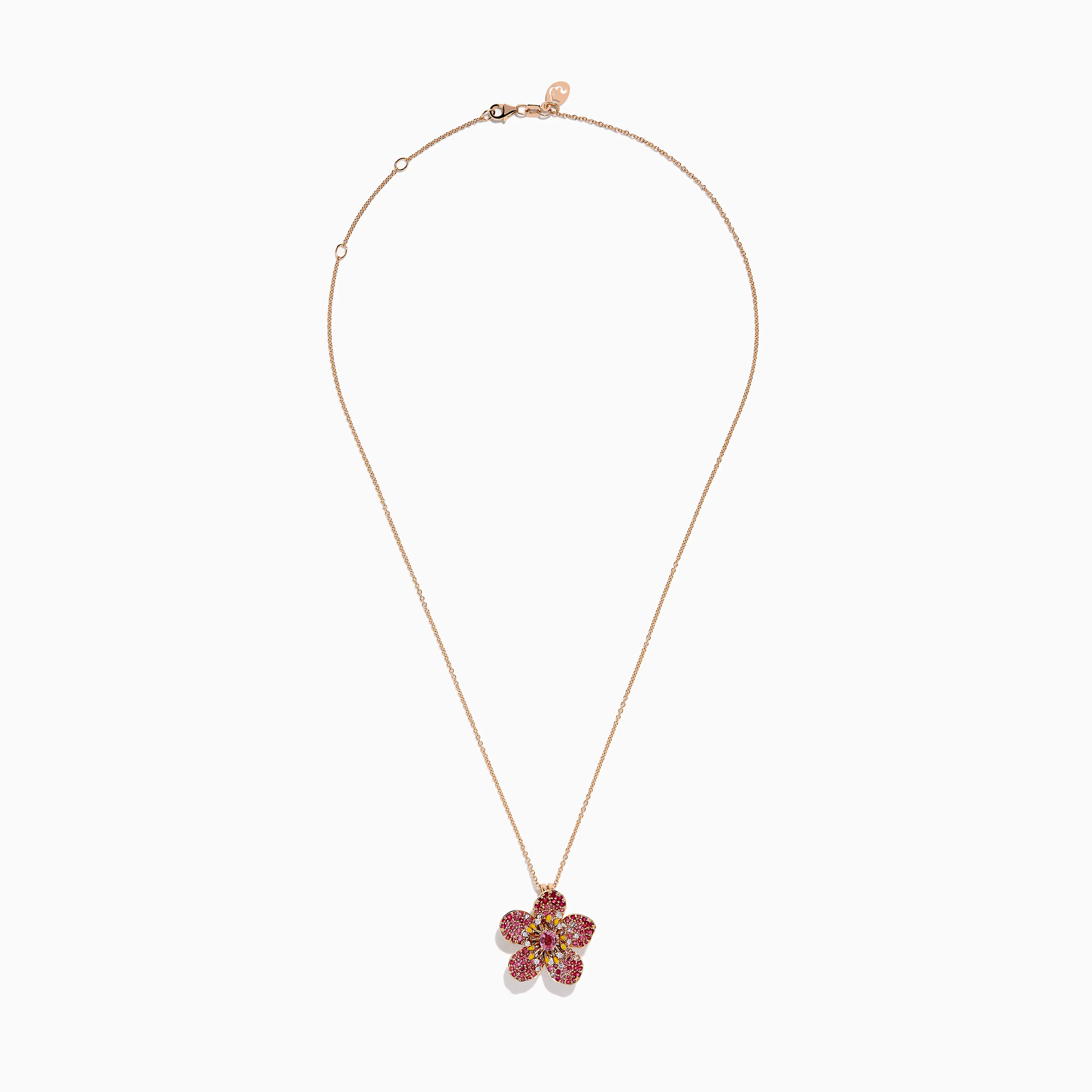 Nature 14K Rose Gold Pink Sapphire and Diamond Flower Pendant - Image 3