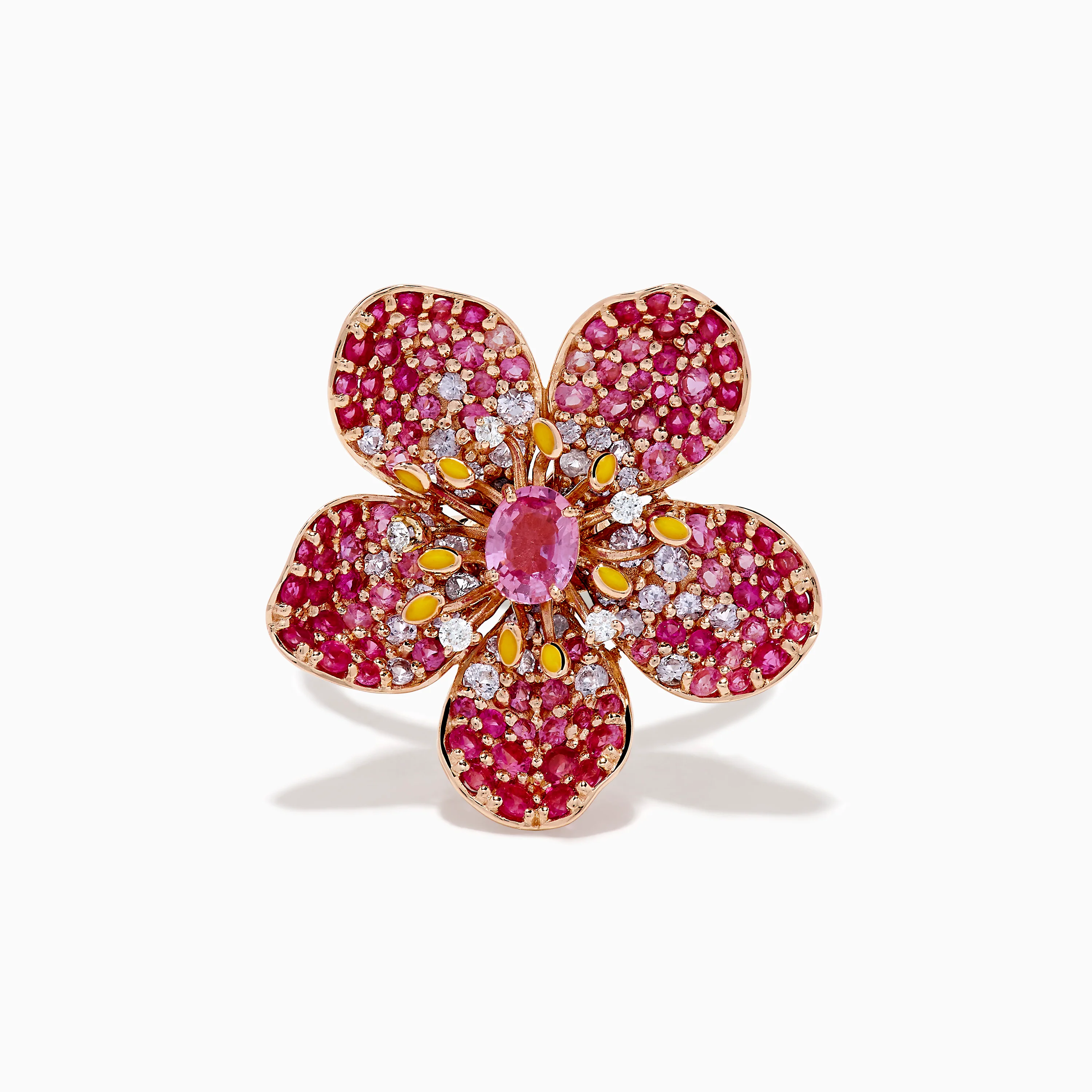 Nature 14K Rose Gold Pink Sapphire and Diamond Flower Ring