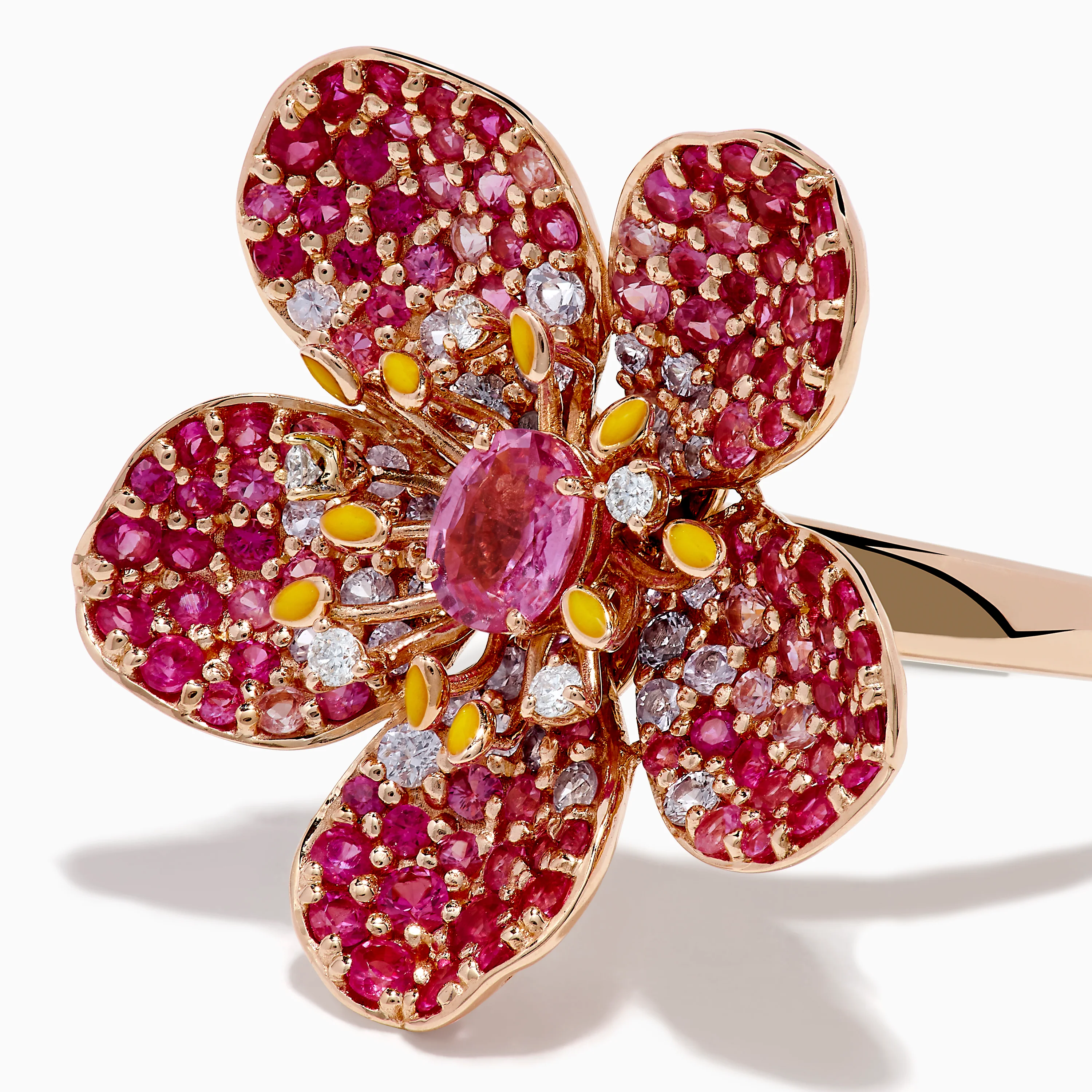 Nature 14K Rose Gold Pink Sapphire and Diamond Flower Ring - Image 2