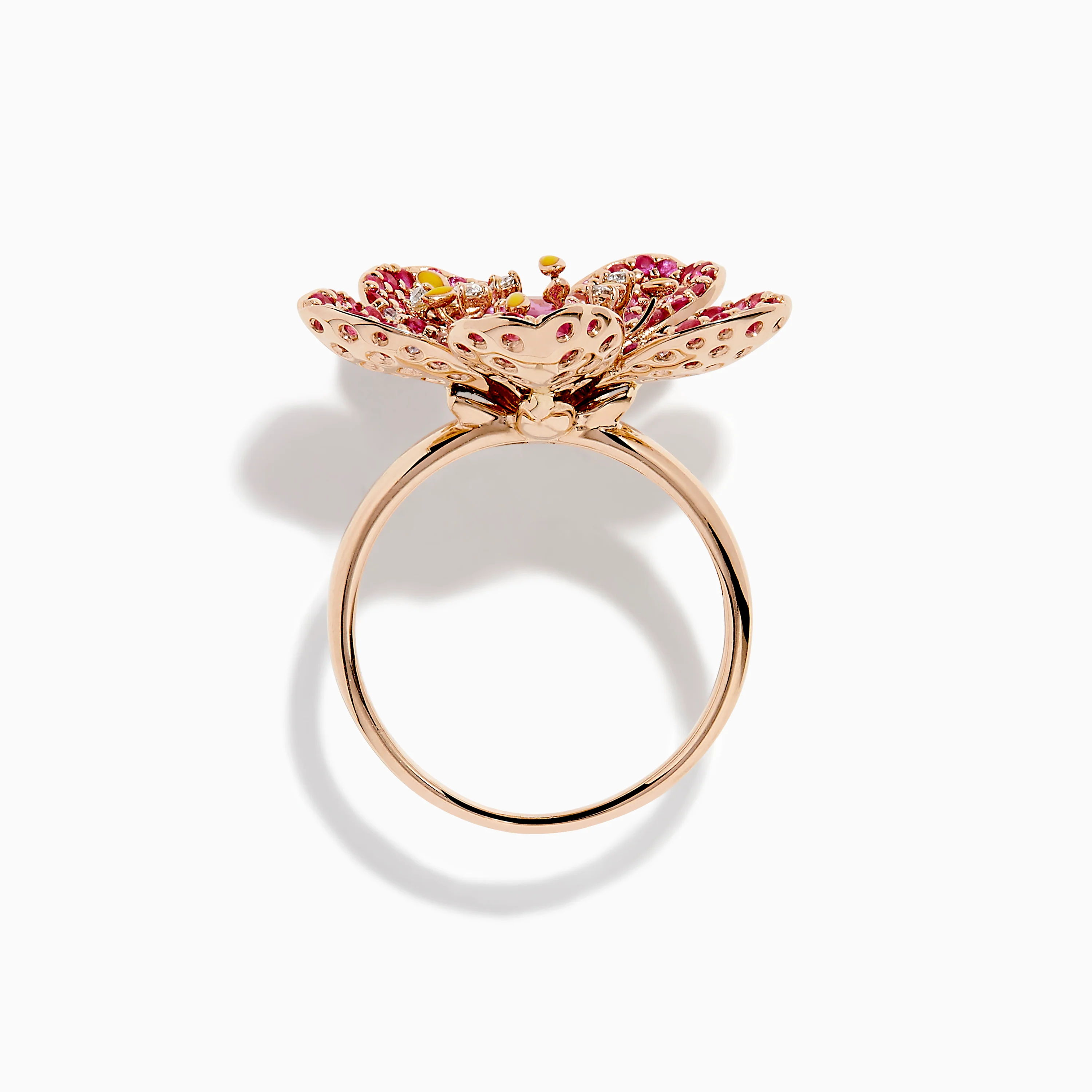 Nature 14K Rose Gold Pink Sapphire and Diamond Flower Ring - Image 3