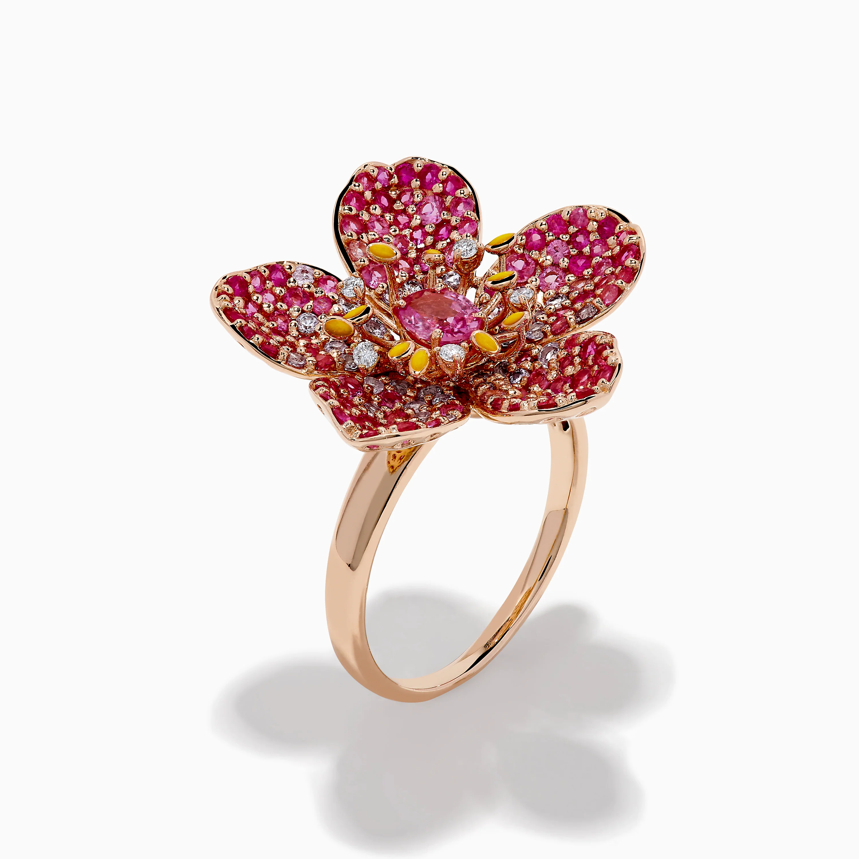 Nature 14K Rose Gold Pink Sapphire and Diamond Flower Ring - Image 4
