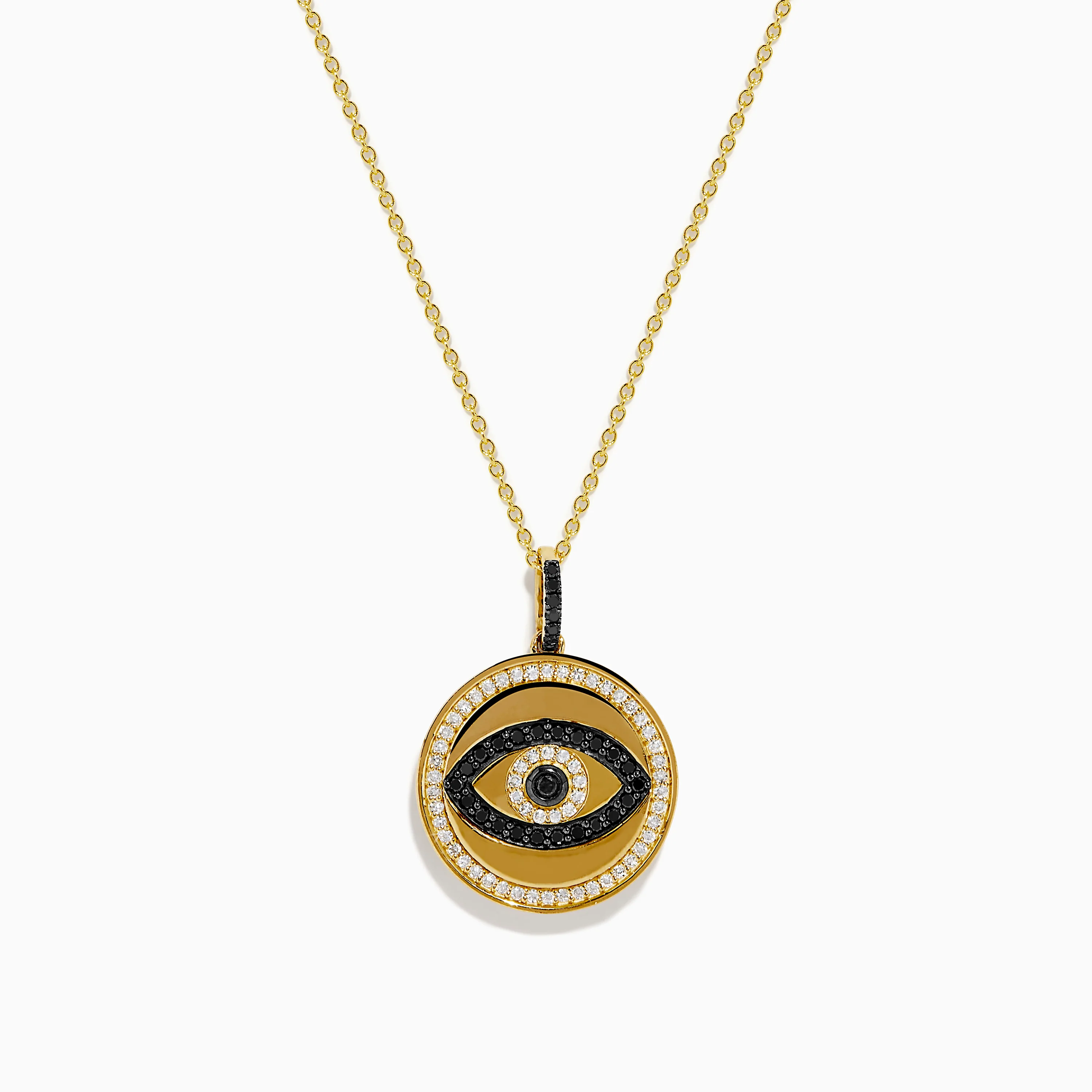 Novelty 14K Yellow Gold Black and White Diamond Evil Eye Pendant