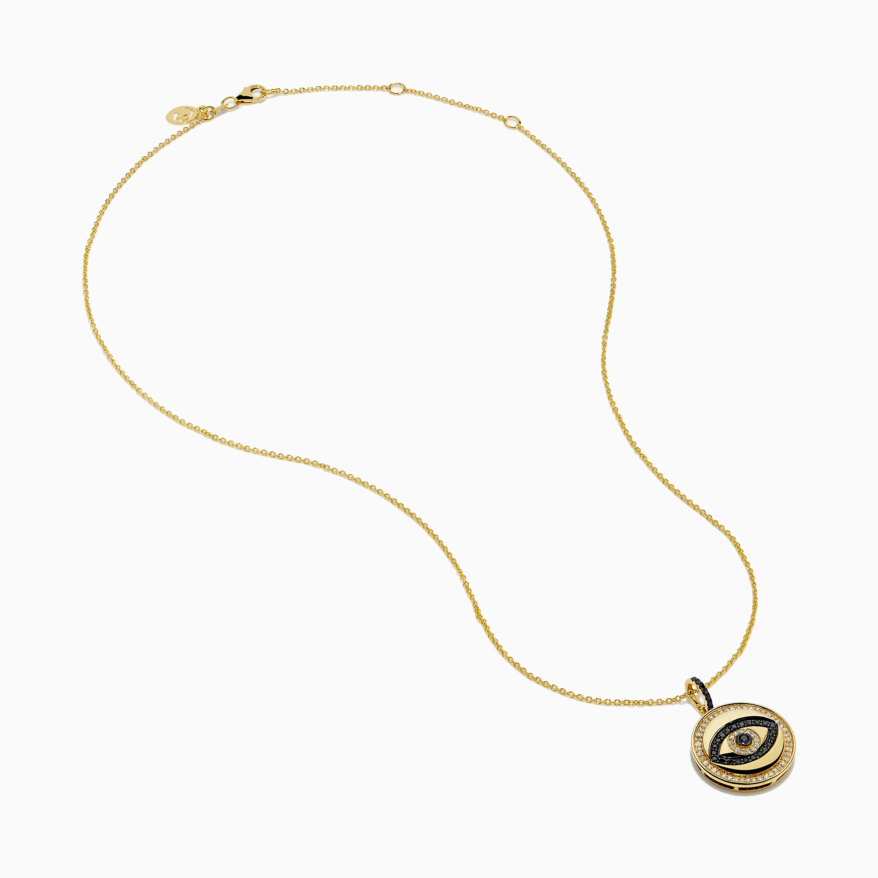 Novelty 14K Yellow Gold Black and White Diamond Evil Eye Pendant - Image 2