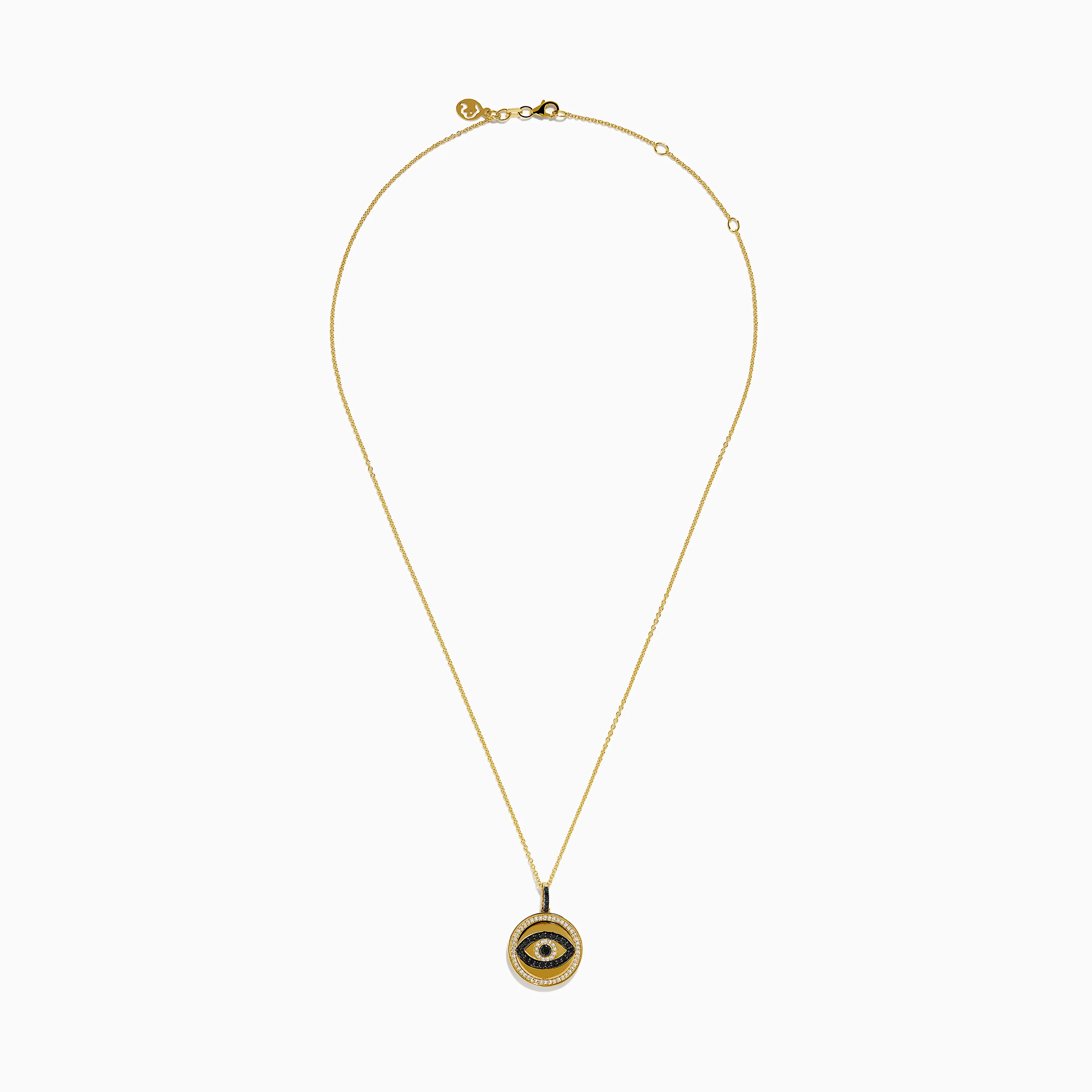 Novelty 14K Yellow Gold Black and White Diamond Evil Eye Pendant - Image 3