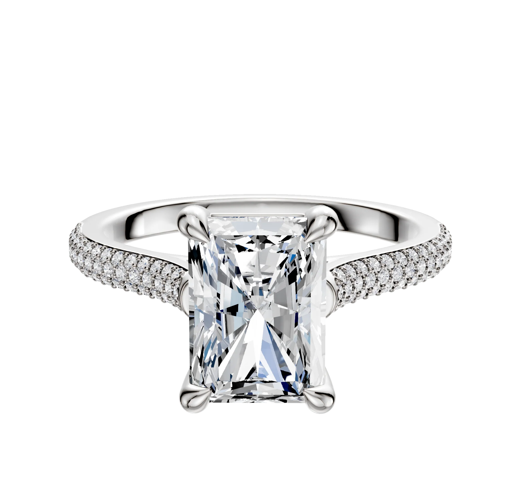 Platinum 4 Prong Basket Cathedral Dome 3-Row-Pave 2.0mm Engagement Ring