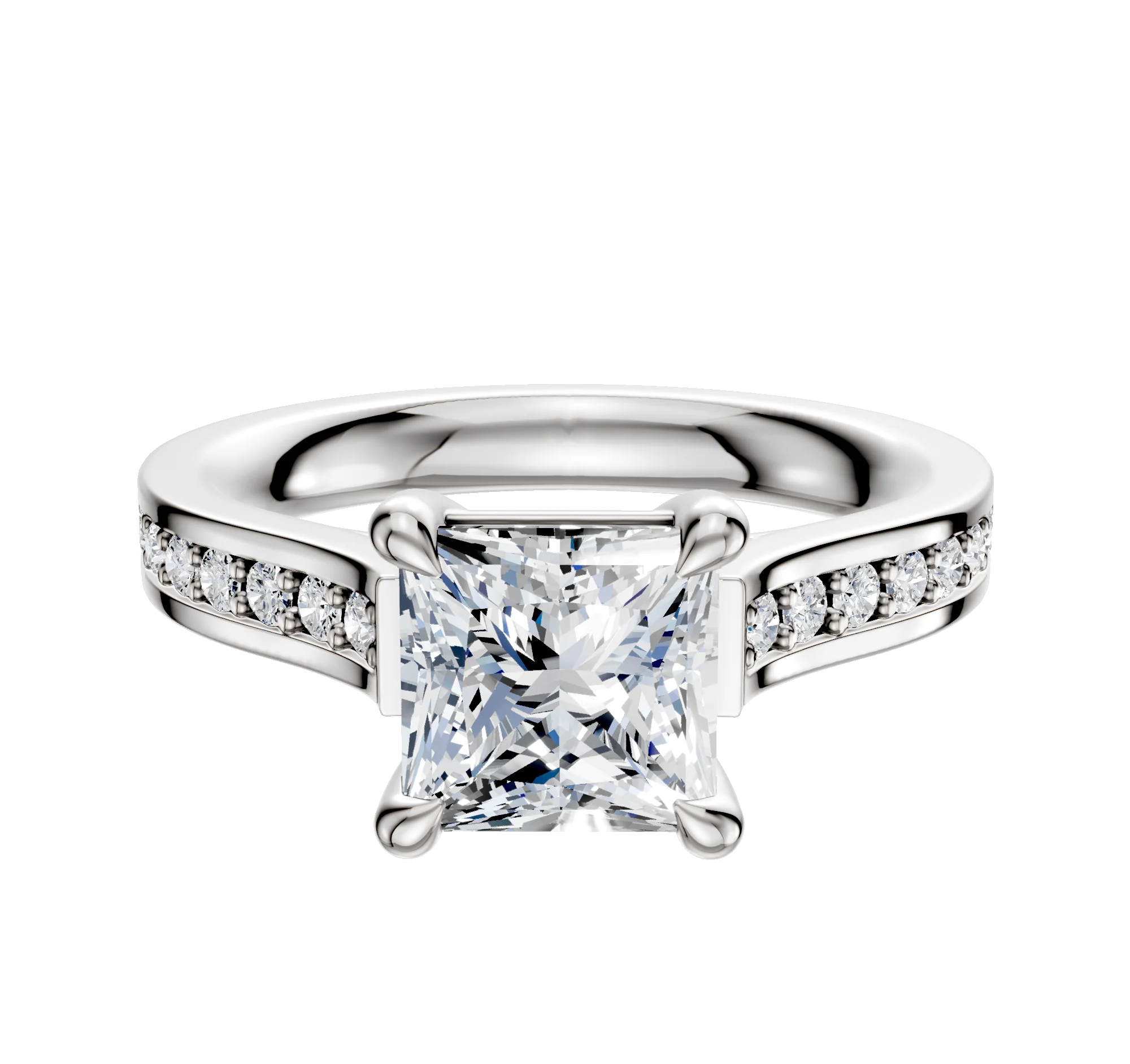Platinum 4 Prong Basket Cathedral Flat 1-Row-Pave 2.5mm Engagement Ring