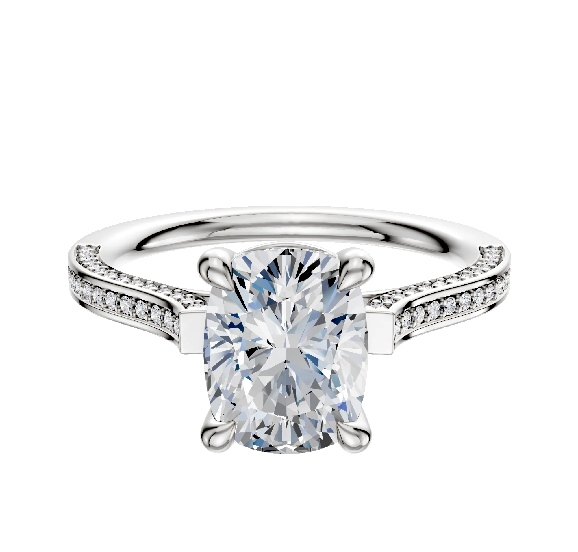 Platinum 4 Prong Basket Cathedral Flat 3-Row-Pave 2.0mm Engagement Ring
